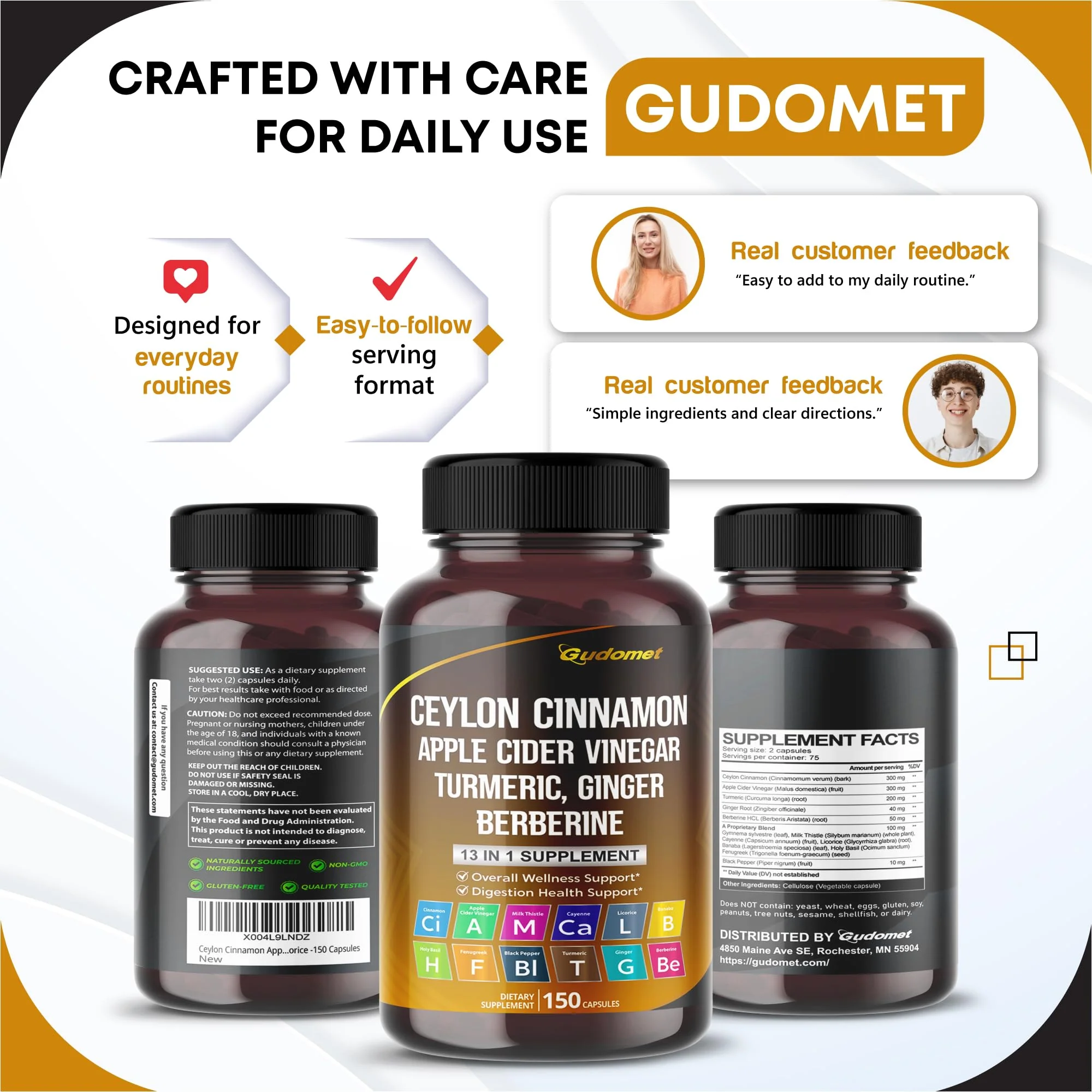 Ceylon Cinnamon Apple Cider Vinegar Turmeric Ginger Root Berberine Gymnema sylvestre Milk Thistle Licorice -150 Capsules - Image 9
