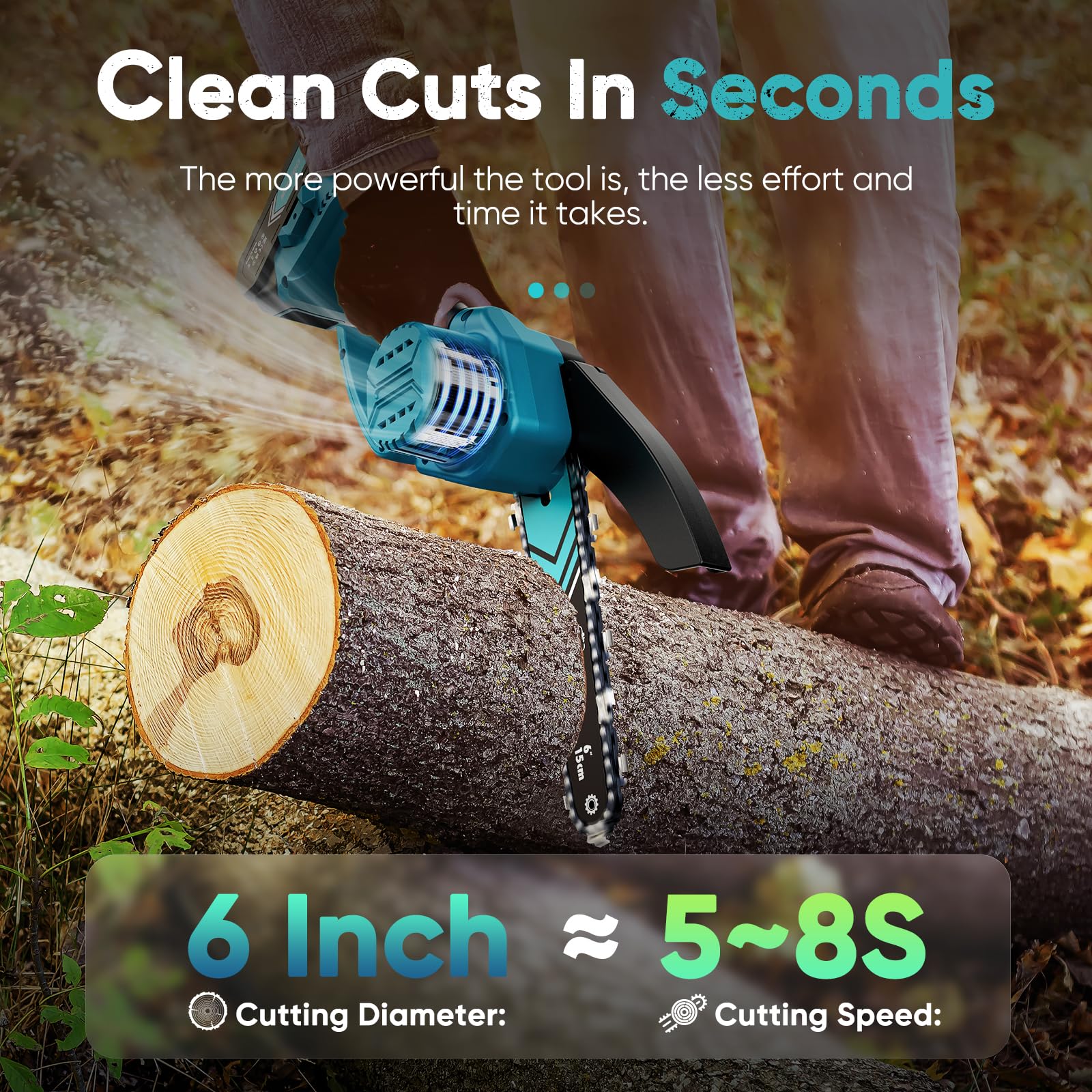 Chainsaw 6-Inch 2 Pack 2000mAh Battery Hand Mini Chain Saw Birthday Christmas Gifts for Men Portable Cordless for Wood Cutting Tree Trimming Projects Gardening Tools (Blue-2 Battery) - Image 5