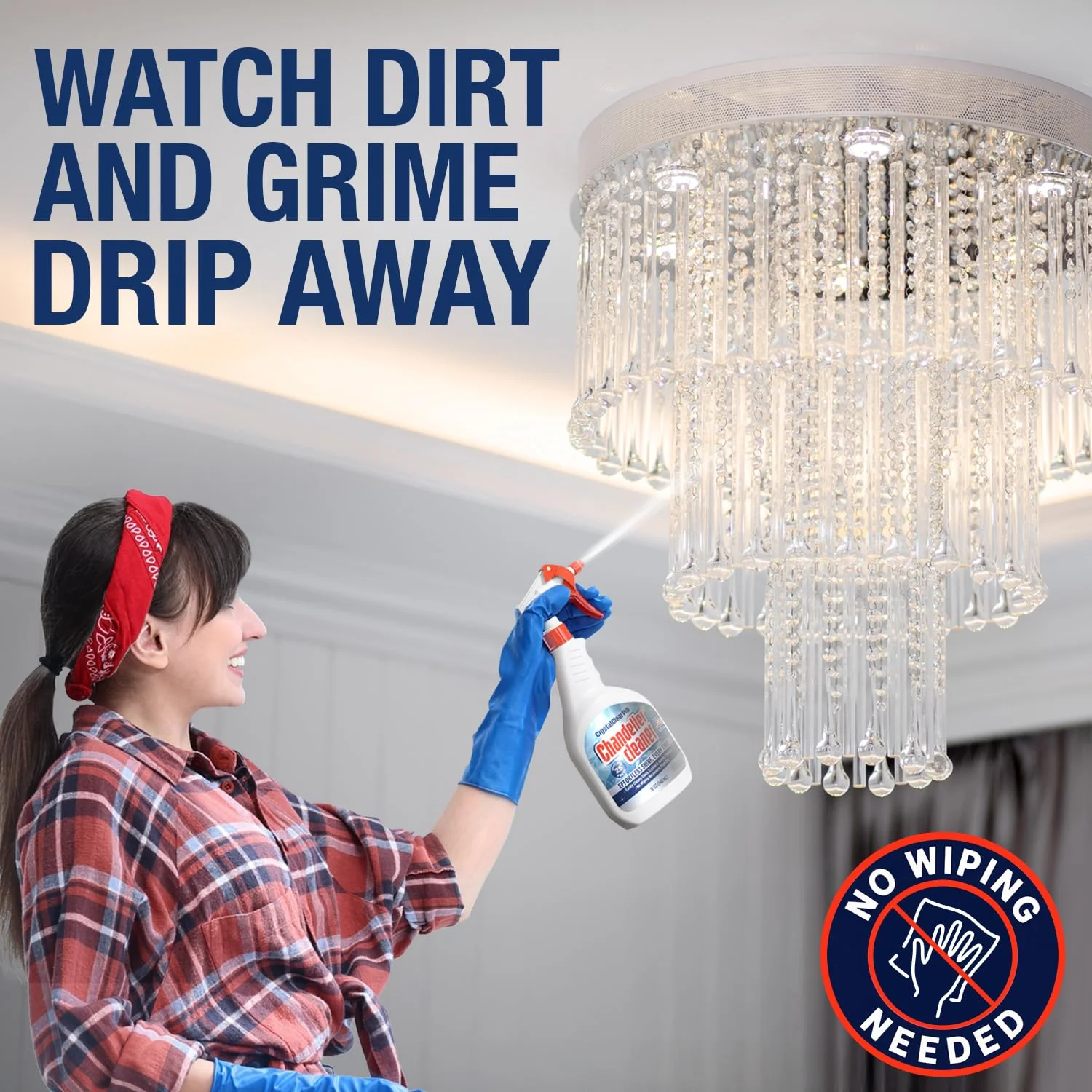 Chandelier Cleaner Drip Dry Spray - No Wipe Formula for Effortless, Streak-Free Shine on Crystal, Glass & Brass - Sprays up to 25 feet! Biodegradable, Non-Toxic & Time-Saving, 32 oz - Made in USA - Image 5