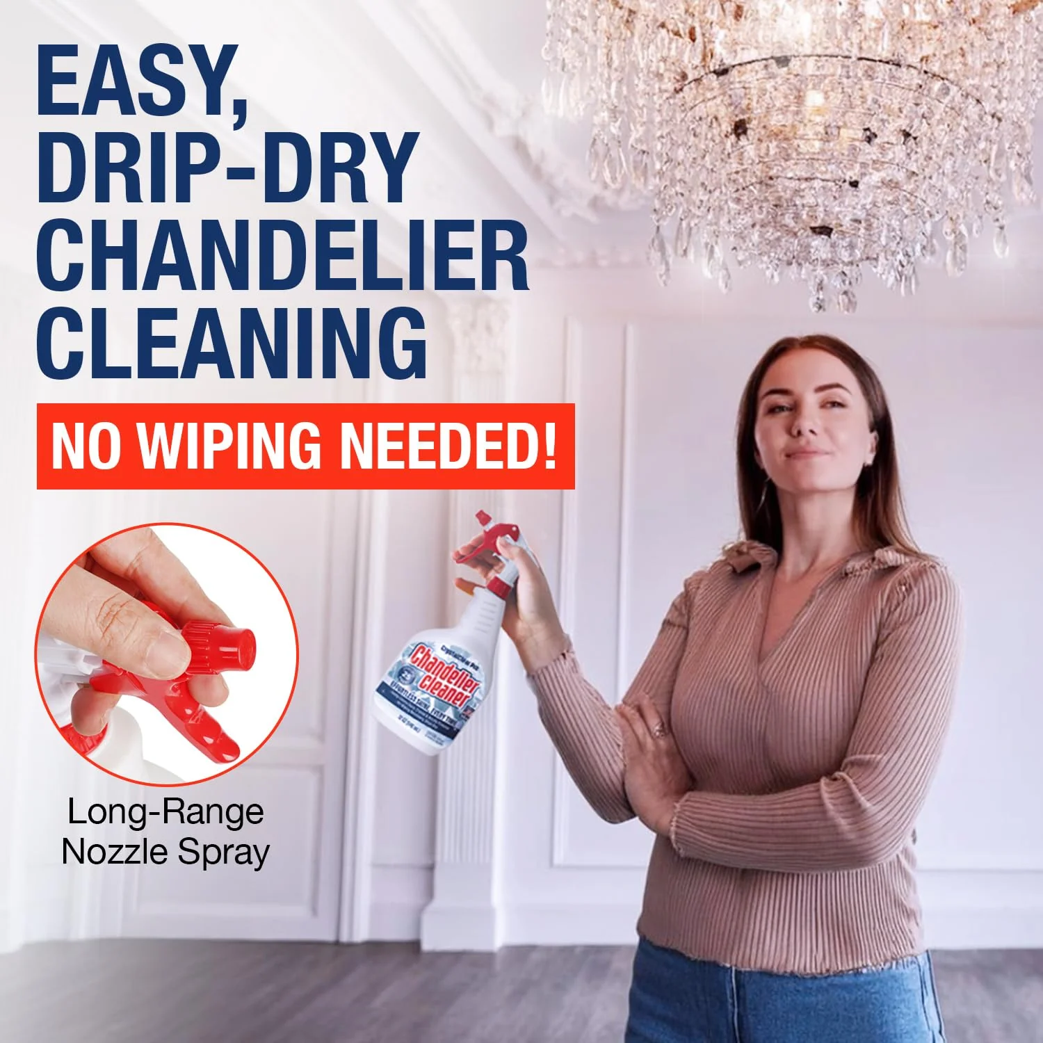 Chandelier Cleaner Drip Dry Spray - No Wipe Formula for Effortless, Streak-Free Shine on Crystal, Glass & Brass - Sprays up to 25 feet! Biodegradable, Non-Toxic & Time-Saving, 32 oz - Made in USA - Image 7