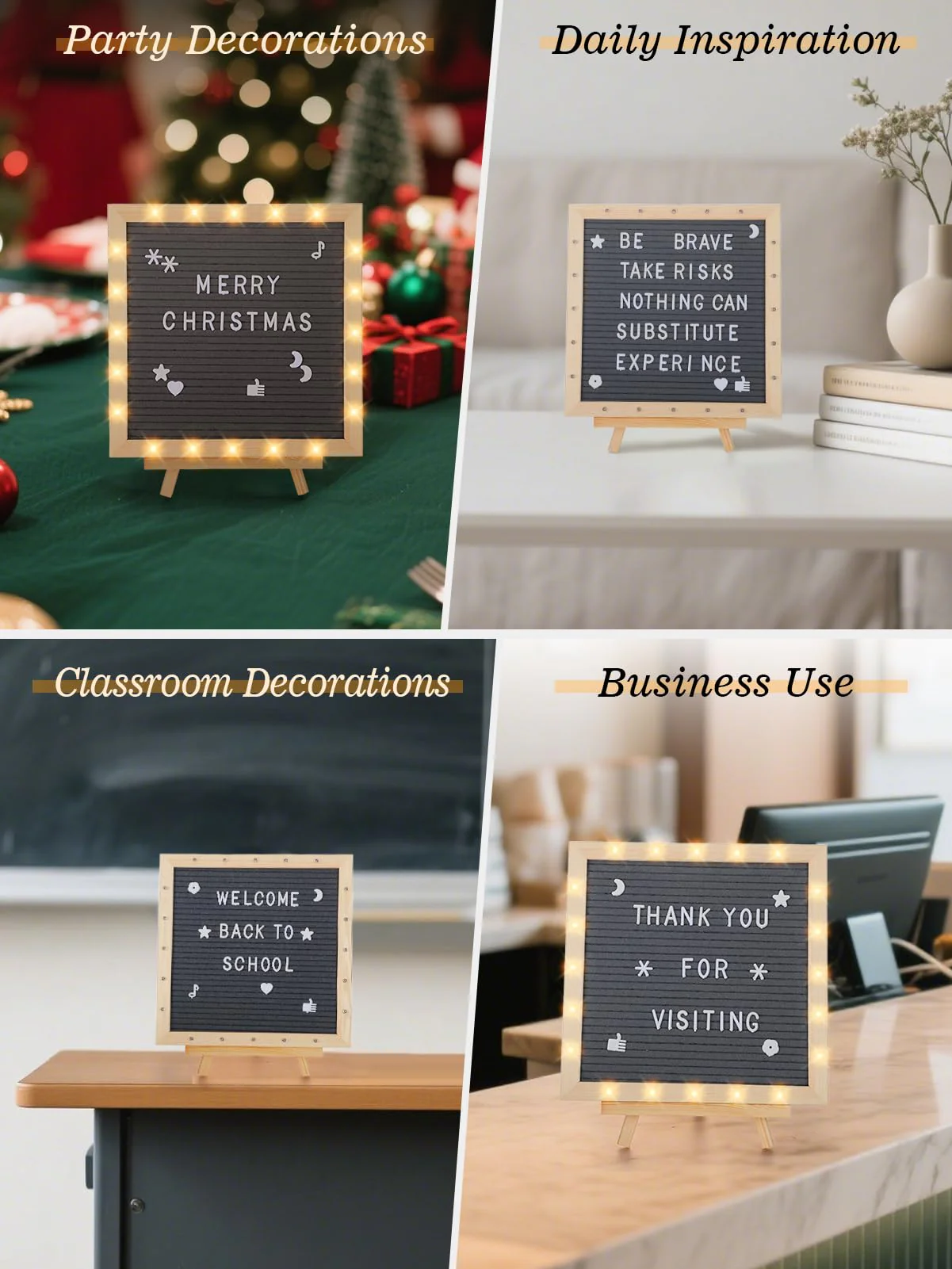 Changeable Felt Letter Board with LED Lights - 10��10" Message Custom Signs & Wood Stand & 450 Letters, Poster Board for Christmas/Pregnancy/Baby Announcement/Classroom Wall Decor Gifts, Grey - Image 2