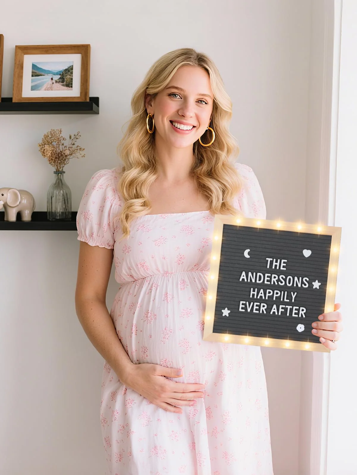 Changeable Felt Letter Board with LED Lights - 10��10" Message Custom Signs & Wood Stand & 450 Letters, Poster Board for Christmas/Pregnancy/Baby Announcement/Classroom Wall Decor Gifts, Grey - Image 3
