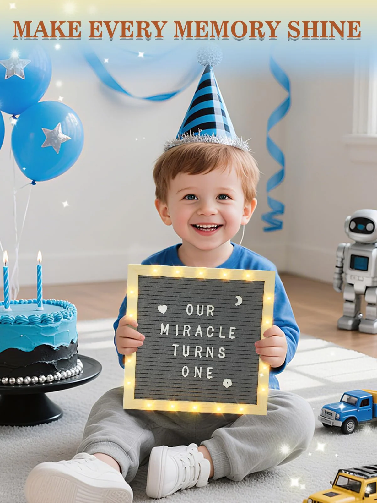 Changeable Felt Letter Board with LED Lights - 10��10" Message Custom Signs & Wood Stand & 450 Letters, Poster Board for Christmas/Pregnancy/Baby Announcement/Classroom Wall Decor Gifts, Grey - Image 4