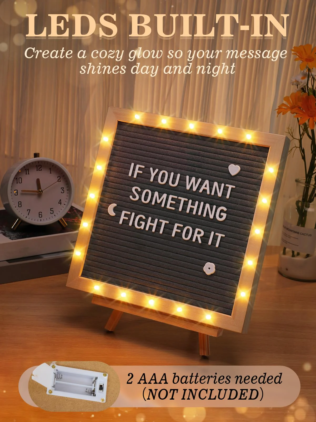 Changeable Felt Letter Board with LED Lights - 10��10" Message Custom Signs & Wood Stand & 450 Letters, Poster Board for Christmas/Pregnancy/Baby Announcement/Classroom Wall Decor Gifts, Grey - Image 7