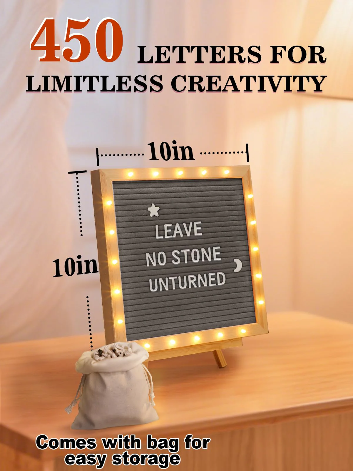 Changeable Felt Letter Board with LED Lights - 10��10" Message Custom Signs & Wood Stand & 450 Letters, Poster Board for Christmas/Pregnancy/Baby Announcement/Classroom Wall Decor Gifts, Grey - Image 8