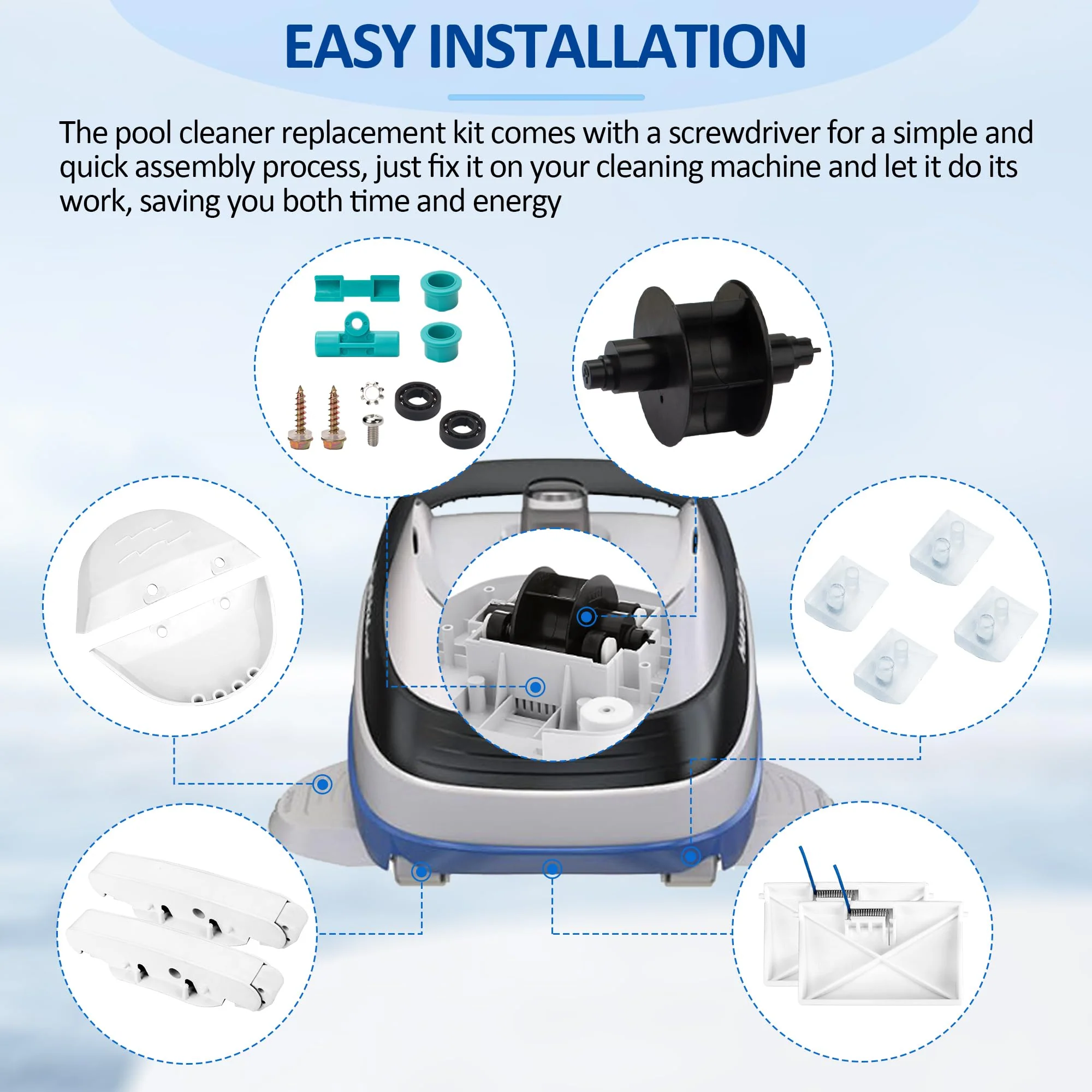 ChangTa Pool Cleaner Pod Swing Combo Kit, AXV621DAT Pool Vac A-Frame/Turbine Tune-Up Rebuild Kit + AXV417WHP Pod + AXV604WHP Bezel + Shoes + Flaps for Hayward Pool Vac, Navigator, Ultra, Aqua Bug - Image 6