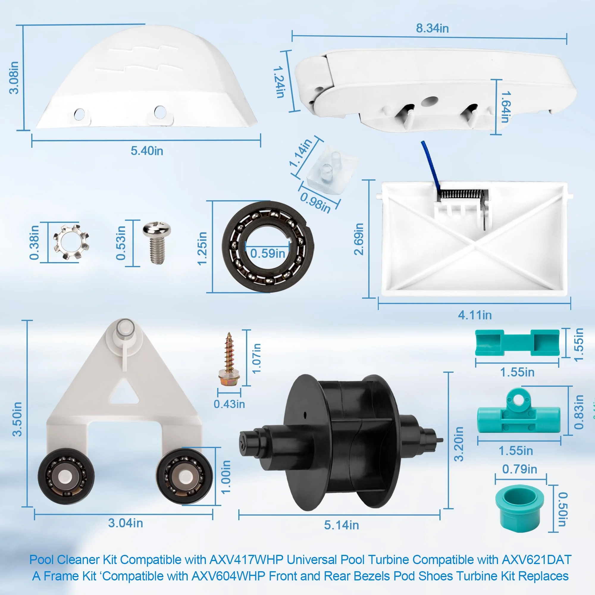 ChangTa Pool Cleaner Pod Swing Combo Kit, AXV621DAT Pool Vac A-Frame/Turbine Tune-Up Rebuild Kit + AXV417WHP Pod + AXV604WHP Bezel + Shoes + Flaps for Hayward Pool Vac, Navigator, Ultra, Aqua Bug - Image 7