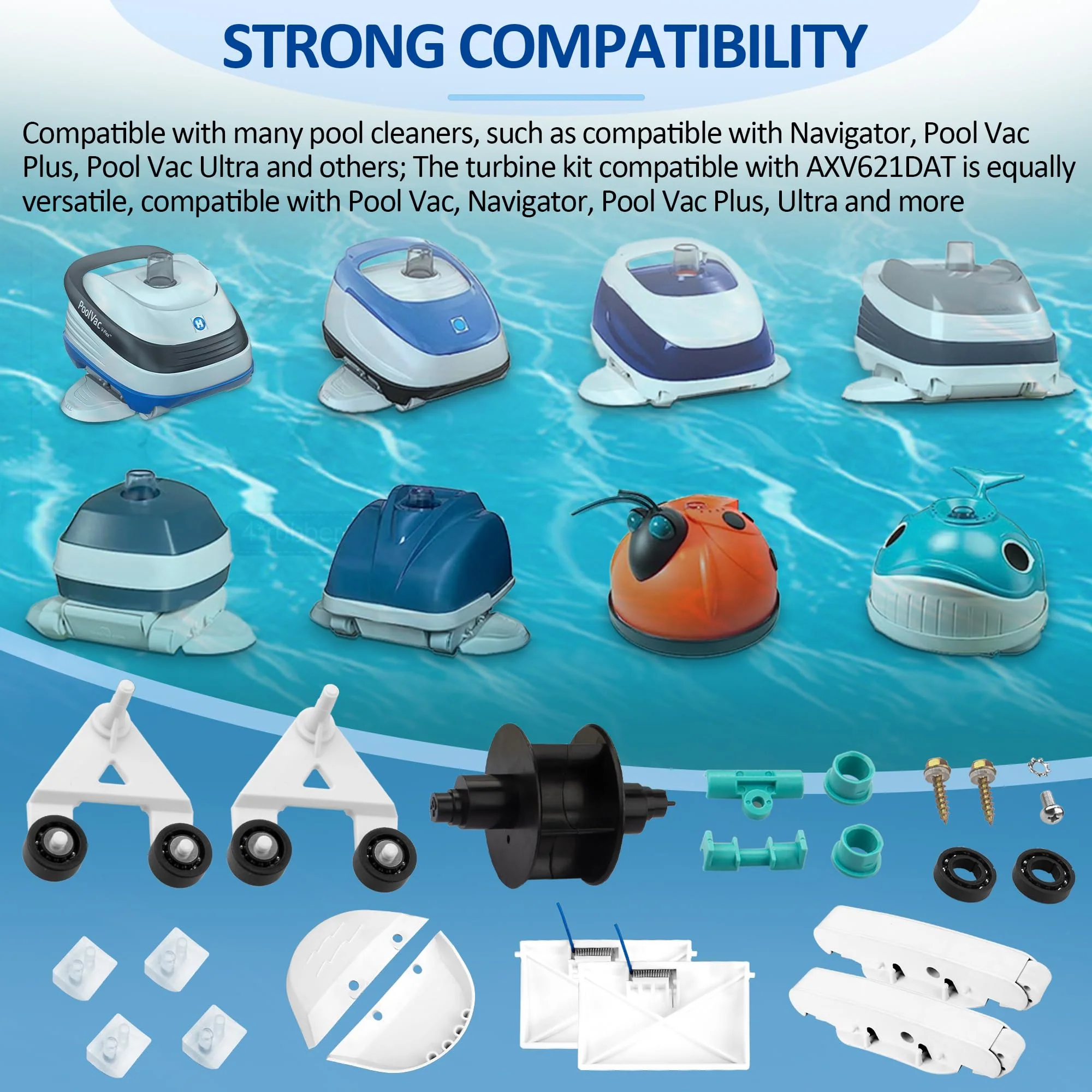 ChangTa Pool Cleaner Pod Swing Combo Kit, AXV621DAT Pool Vac A-Frame/Turbine Tune-Up Rebuild Kit + AXV417WHP Pod + AXV604WHP Bezel + Shoes + Flaps for Hayward Pool Vac, Navigator, Ultra, Aqua Bug - Image 9