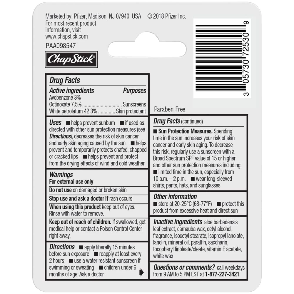 ChapStick Moisturizer Original Lip Balm Tubes, SPF 15 and Skin Protectant - 0.15 Oz (Pack of 3) - Image 3