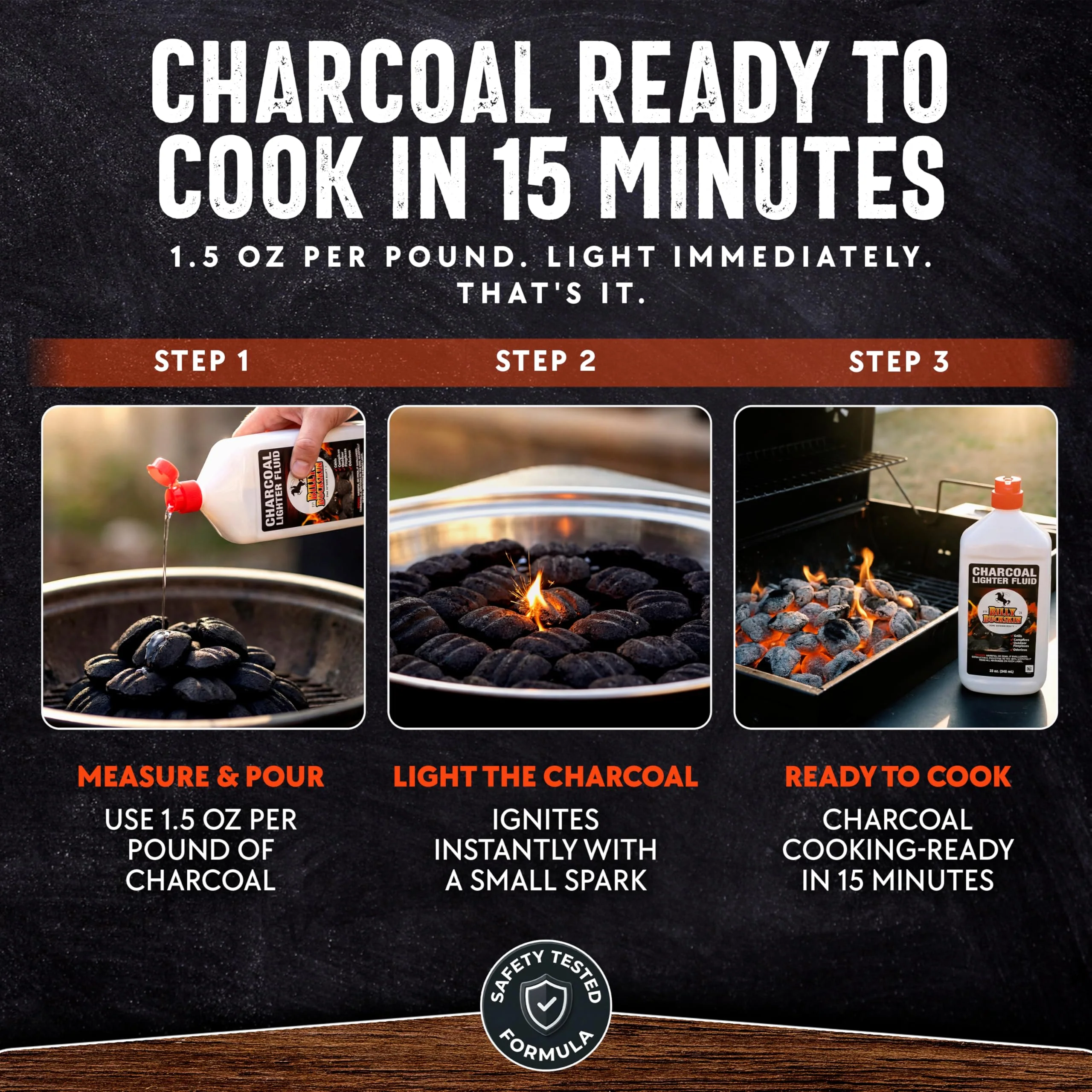 Charcoal Lighter Fluid (1 Quart) - 2 Pack Clean Burning, Low Odor & Fast Lighting Lighter Fuel - Perfect Fire Starter Fluid for Outdoor BBQ, Grilling, Camping, Charcoal & Wood Fires by Billy Buckskin - Image 2