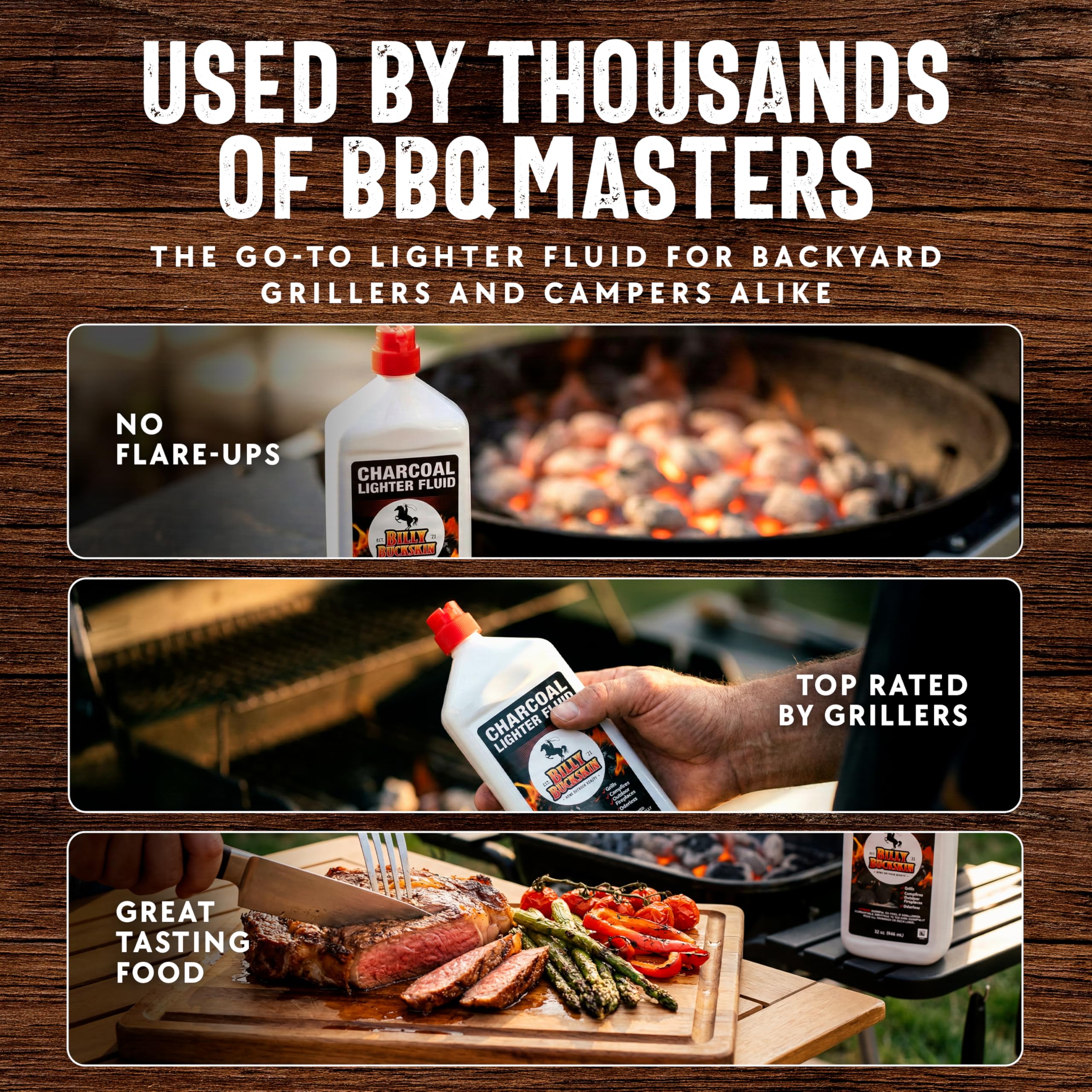 Charcoal Lighter Fluid (1 Quart) - 2 Pack Clean Burning, Low Odor & Fast Lighting Lighter Fuel - Perfect Fire Starter Fluid for Outdoor BBQ, Grilling, Camping, Charcoal & Wood Fires by Billy Buckskin - Image 3