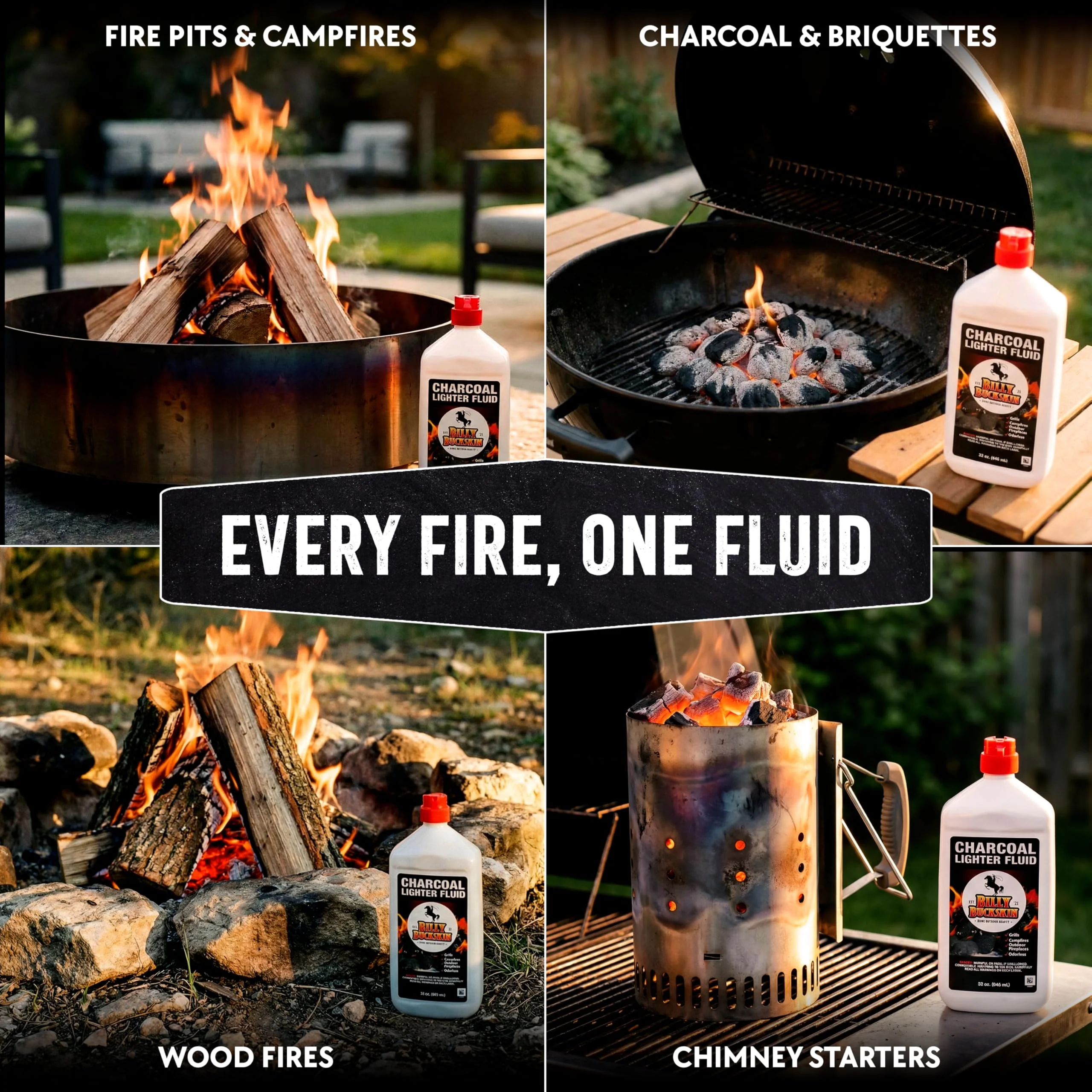 Charcoal Lighter Fluid (1 Quart) - 2 Pack Clean Burning, Low Odor & Fast Lighting Lighter Fuel - Perfect Fire Starter Fluid for Outdoor BBQ, Grilling, Camping, Charcoal & Wood Fires by Billy Buckskin - Image 7
