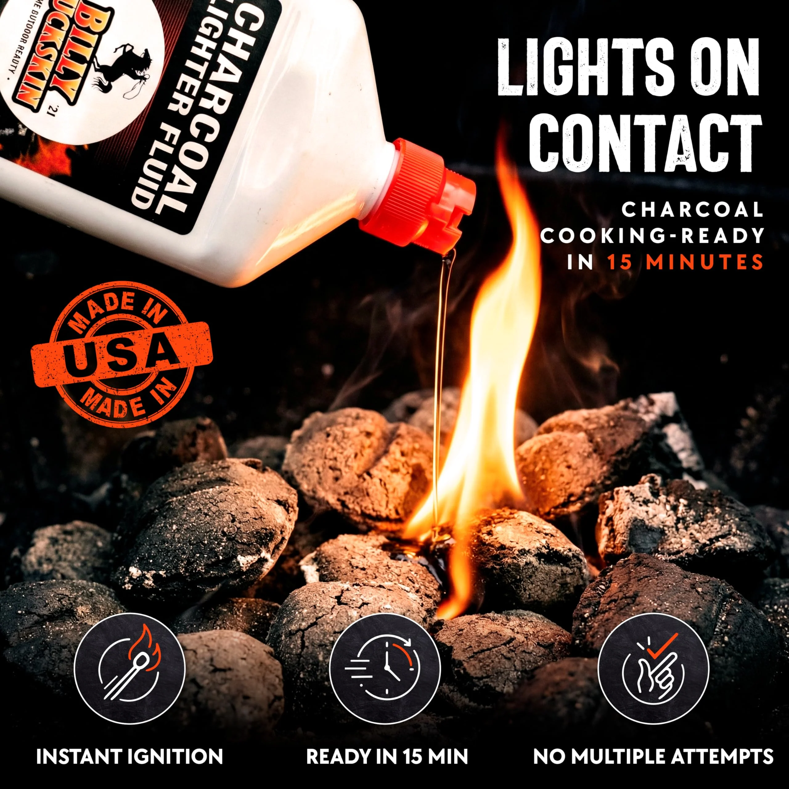 Charcoal Lighter Fluid (1 Quart) - 2 Pack Clean Burning, Low Odor & Fast Lighting Lighter Fuel - Perfect Fire Starter Fluid for Outdoor BBQ, Grilling, Camping, Charcoal & Wood Fires by Billy Buckskin - Image 9