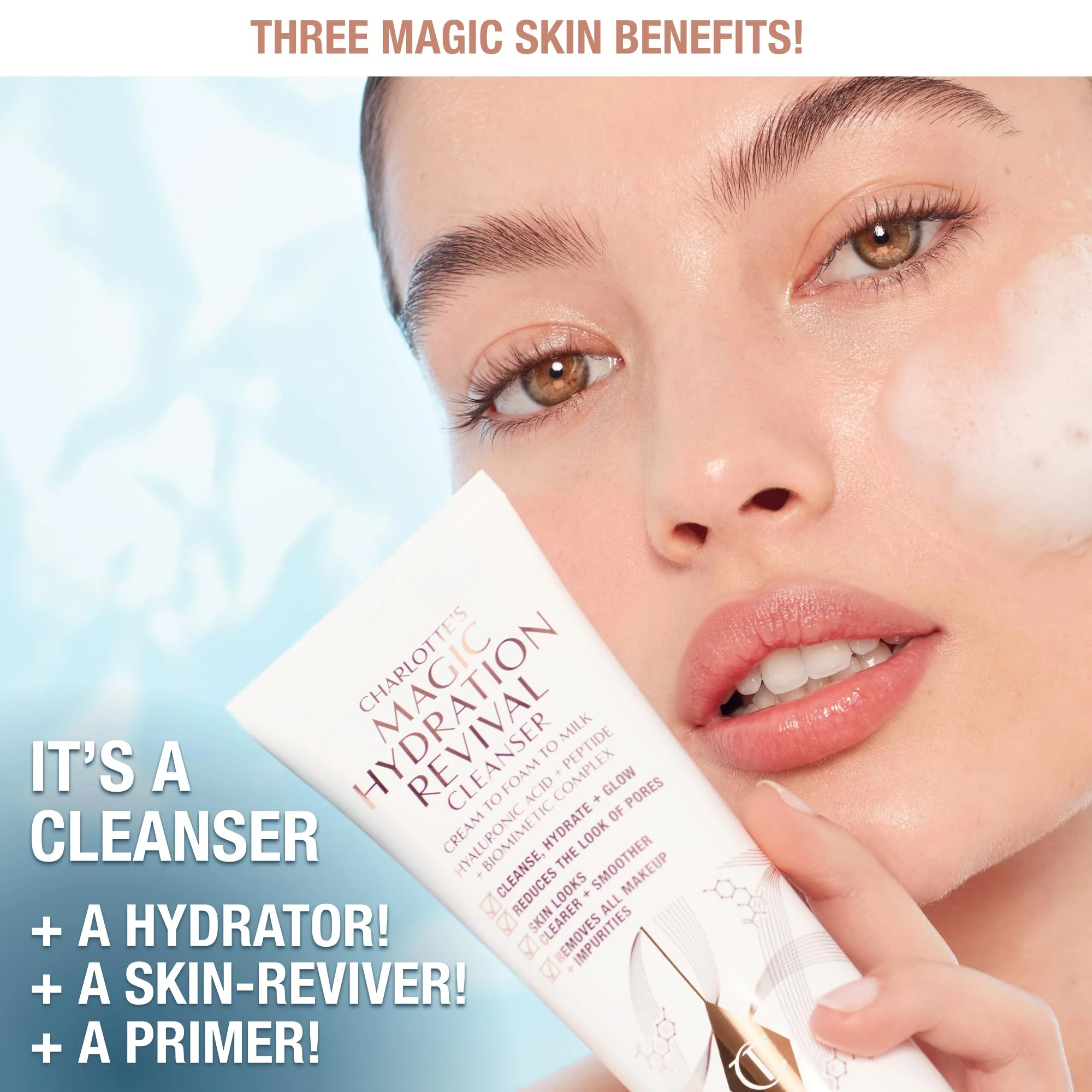 Charlotte Tilbury Magic Hydration Revival Facial Cleanser - Gentle, Foaming Face Wash to Hydrate, Revive & Prime Skin - Helps Reduce the Appearance of Pores While Removing Makeup & Impurities (120ml) - Image 9