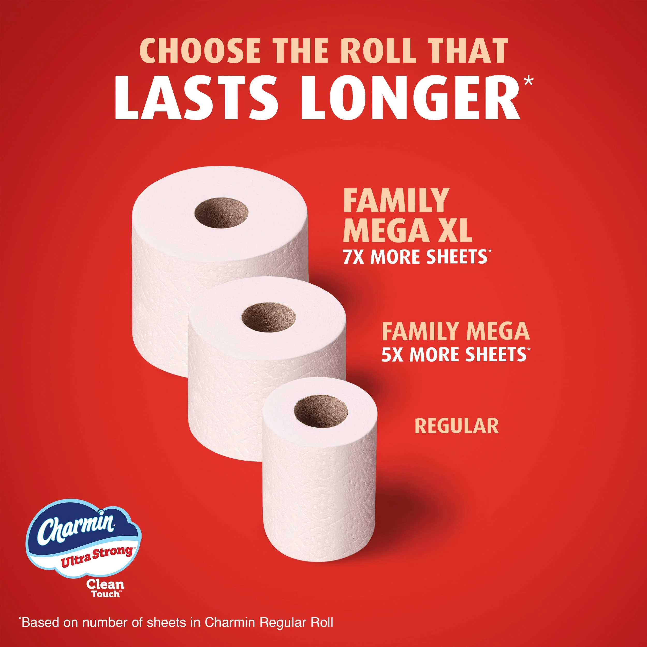 Charmin Ultra Strong Clean Touch Toilet Paper, 24 Family Mega Rolls = 120 Regular Rolls - Image 7