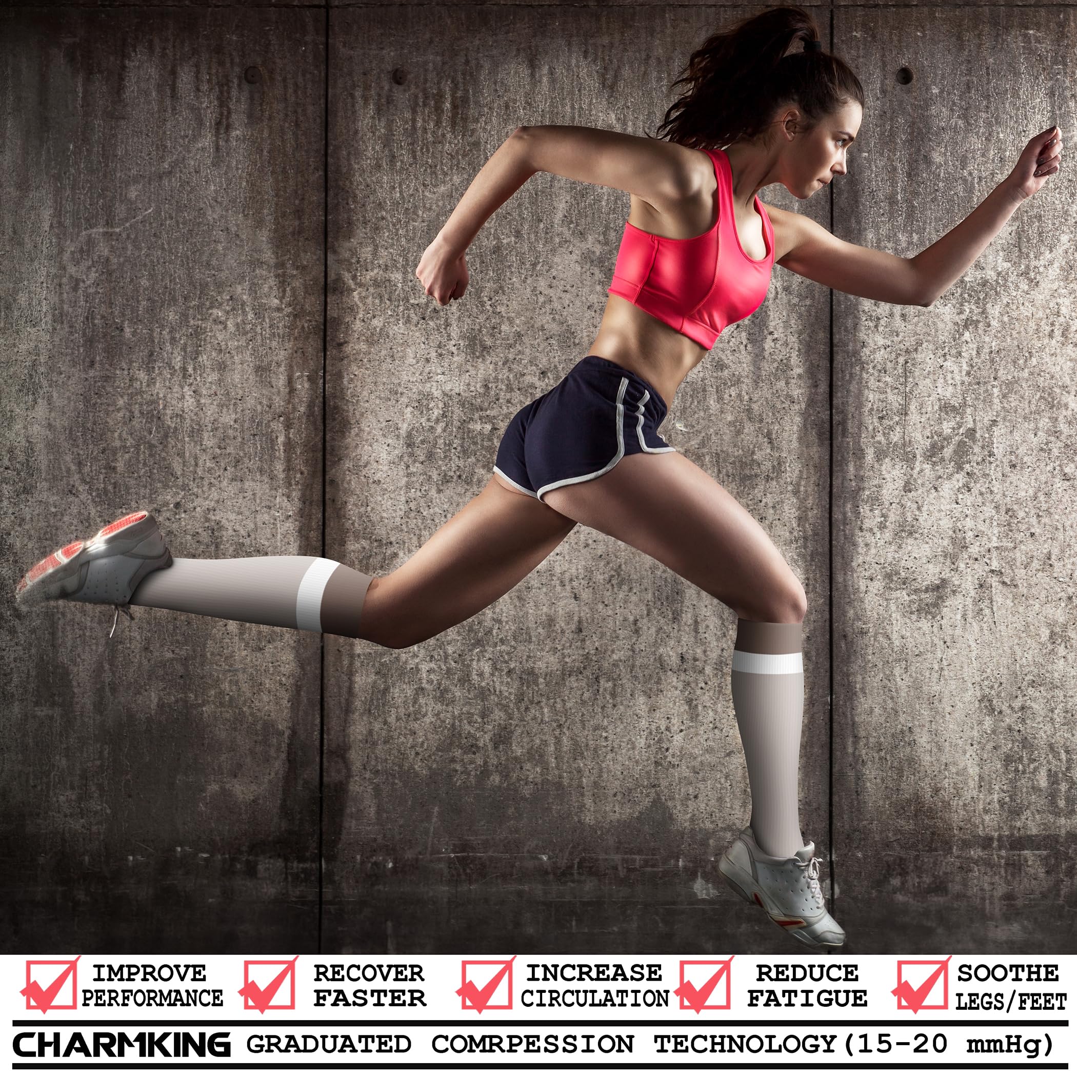 CHARMKING Compression Socks for Women & Men Circulation (3 Pairs) 15-20 mmHg is Best Athletic for Running, Flight Travel, Support, Cycling, Pregnant - Boost Performance, Durability (S/M, Multi 68) - Image 2