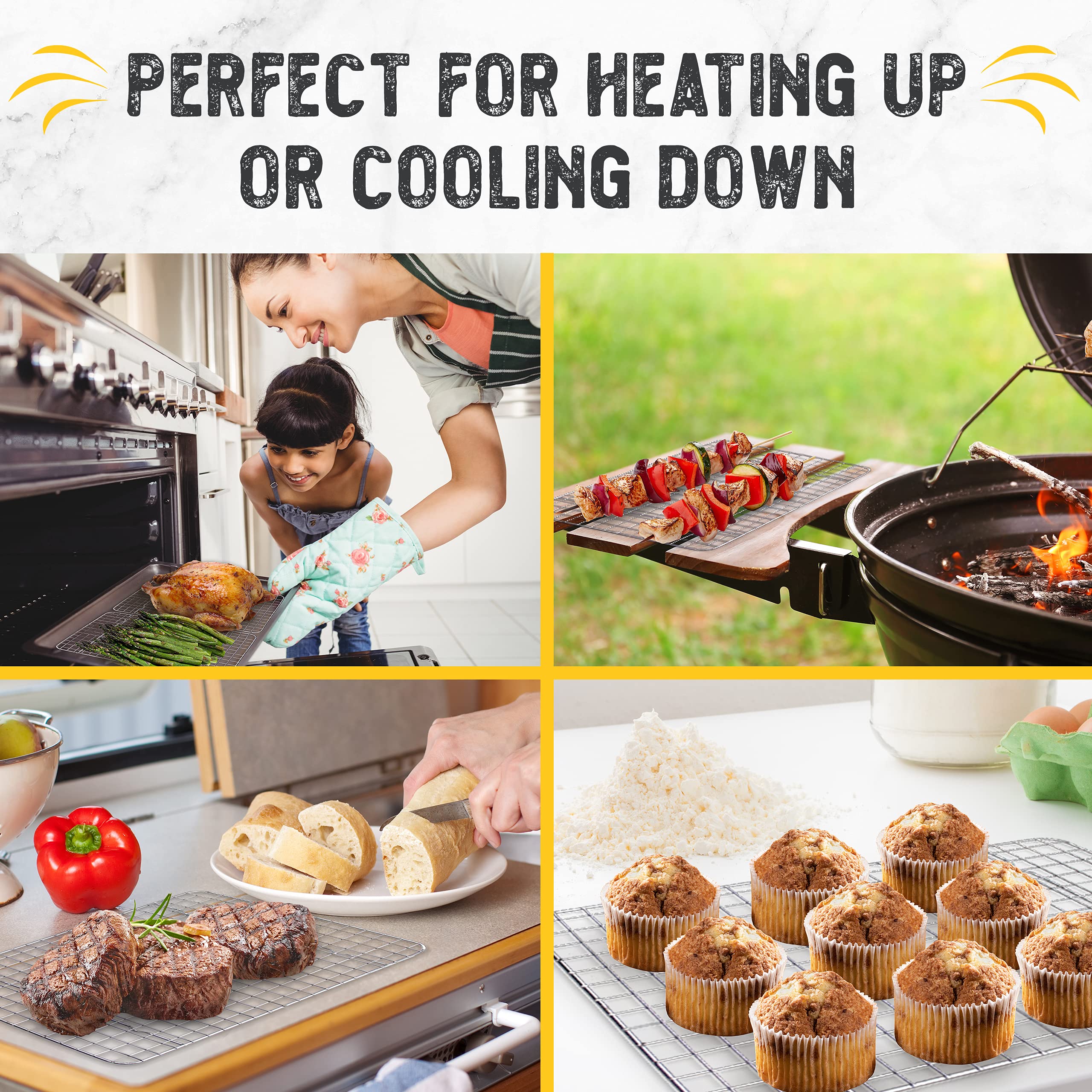 Checkered Chef Cooling Rack for Cooking and Baking - 11 ¾" x 17 Set of 2 Stainless Steel, Oven Safe Grid Wire Cookie Cooling Racks - Image 5
