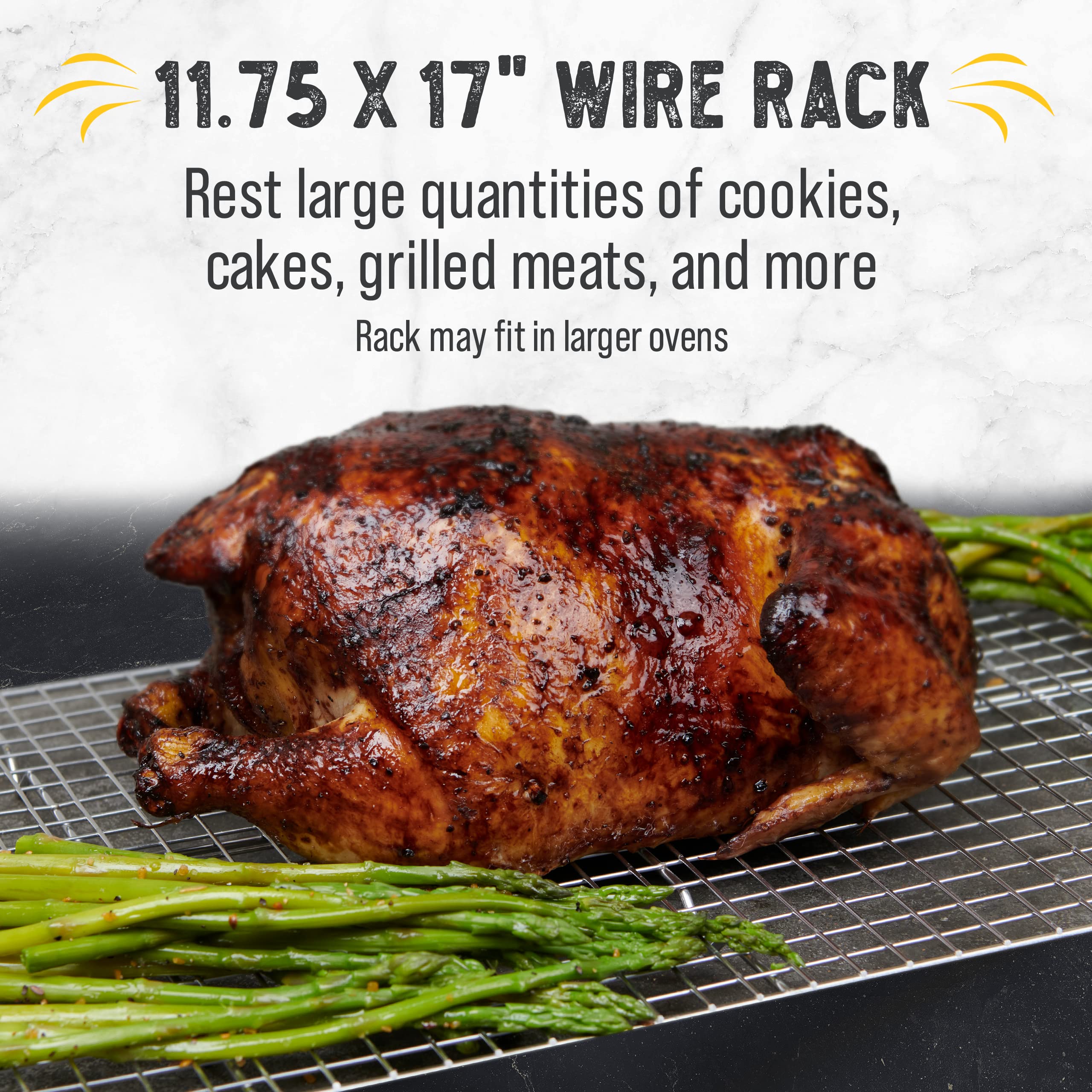 Checkered Chef Cooling Rack for Cooking and Baking - 11 ¾" x 17 Set of 2 Stainless Steel, Oven Safe Grid Wire Cookie Cooling Racks - Image 8
