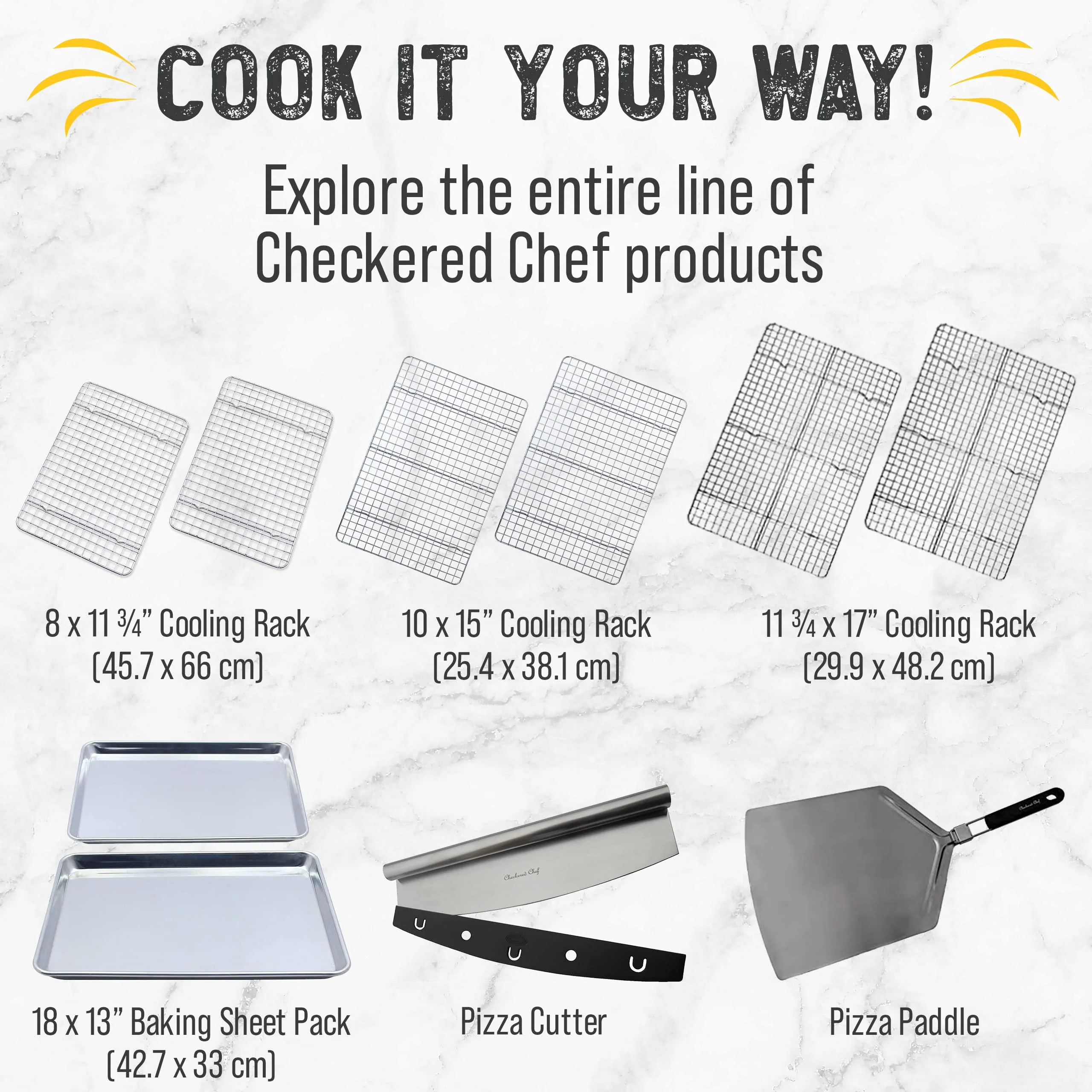Checkered Chef Cooling Rack for Cooking and Baking - 8” x 11 ¾" Set of 2 Stainless Steel, Oven Safe Grid Wire Cookie Cooling Racks - Image 2
