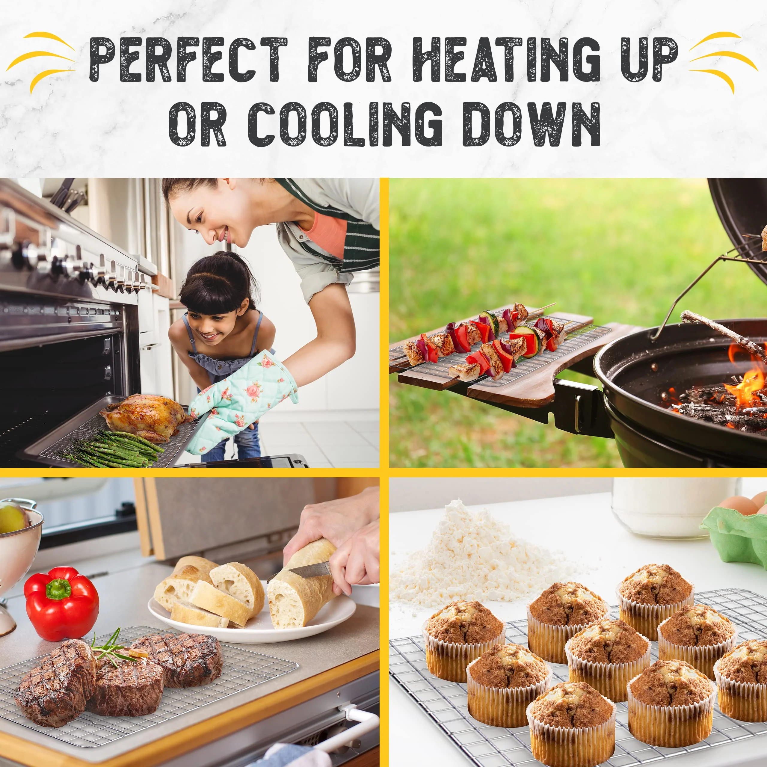 Checkered Chef Cooling Rack for Cooking and Baking - 8” x 11 ¾" Set of 2 Stainless Steel, Oven Safe Grid Wire Cookie Cooling Racks - Image 5