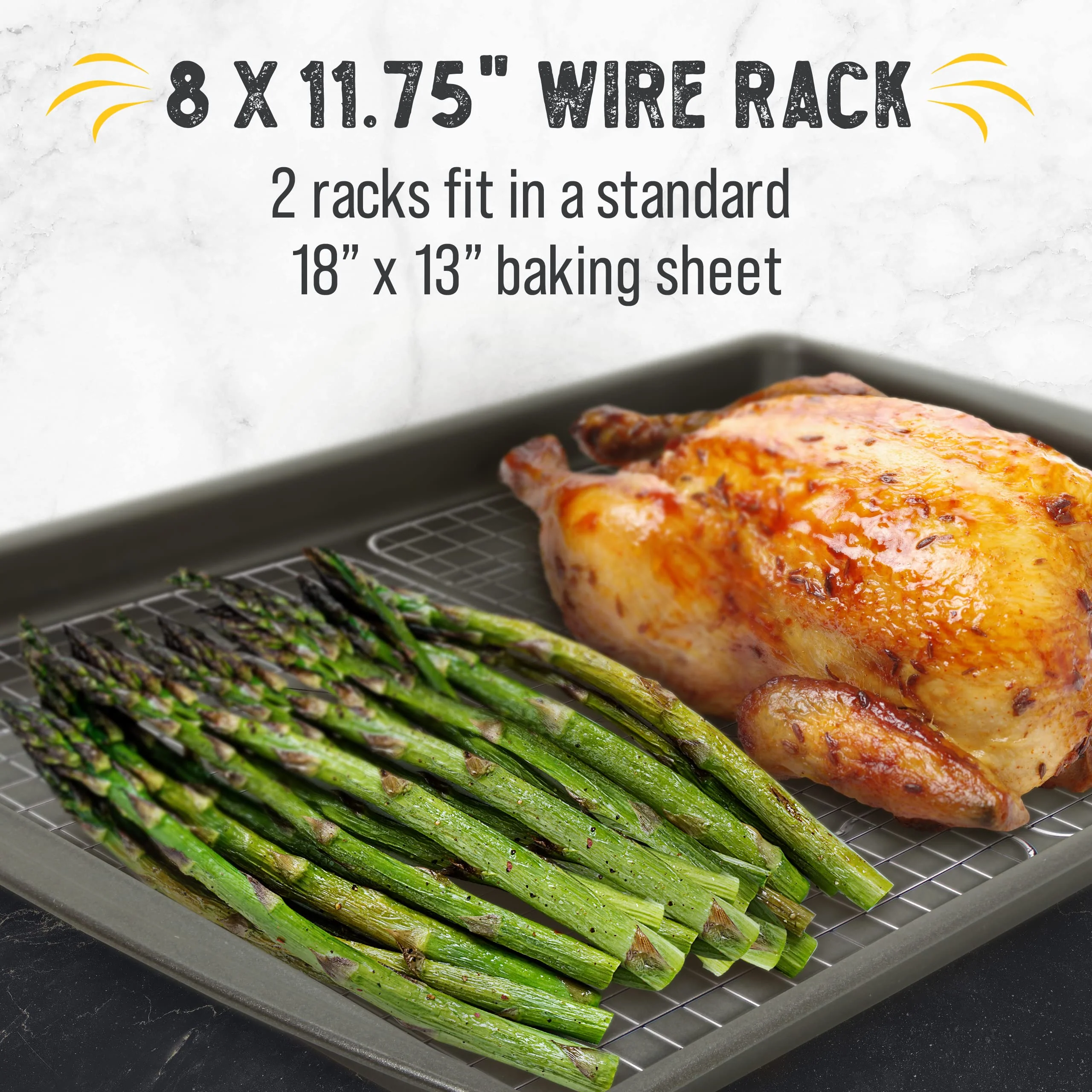Checkered Chef Cooling Rack for Cooking and Baking - 8” x 11 ¾" Set of 2 Stainless Steel, Oven Safe Grid Wire Cookie Cooling Racks - Image 8