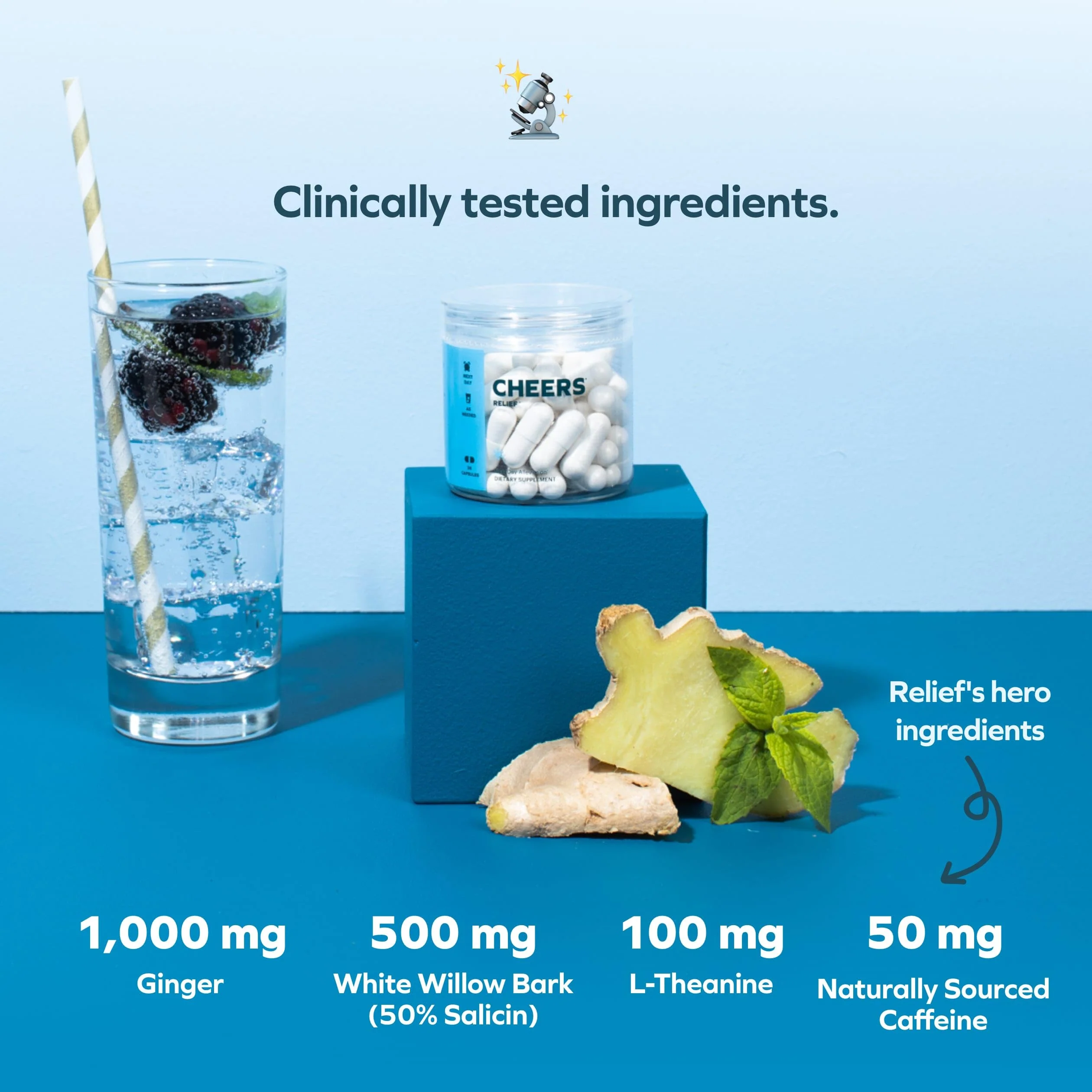 Cheers Relief | Next Morning Aid with Ginger + White Willow Bark | Feel Better After Drinking | 12 Doses | Ginger, White Willow Bark, L-Theanine, Caffeine - Image 2