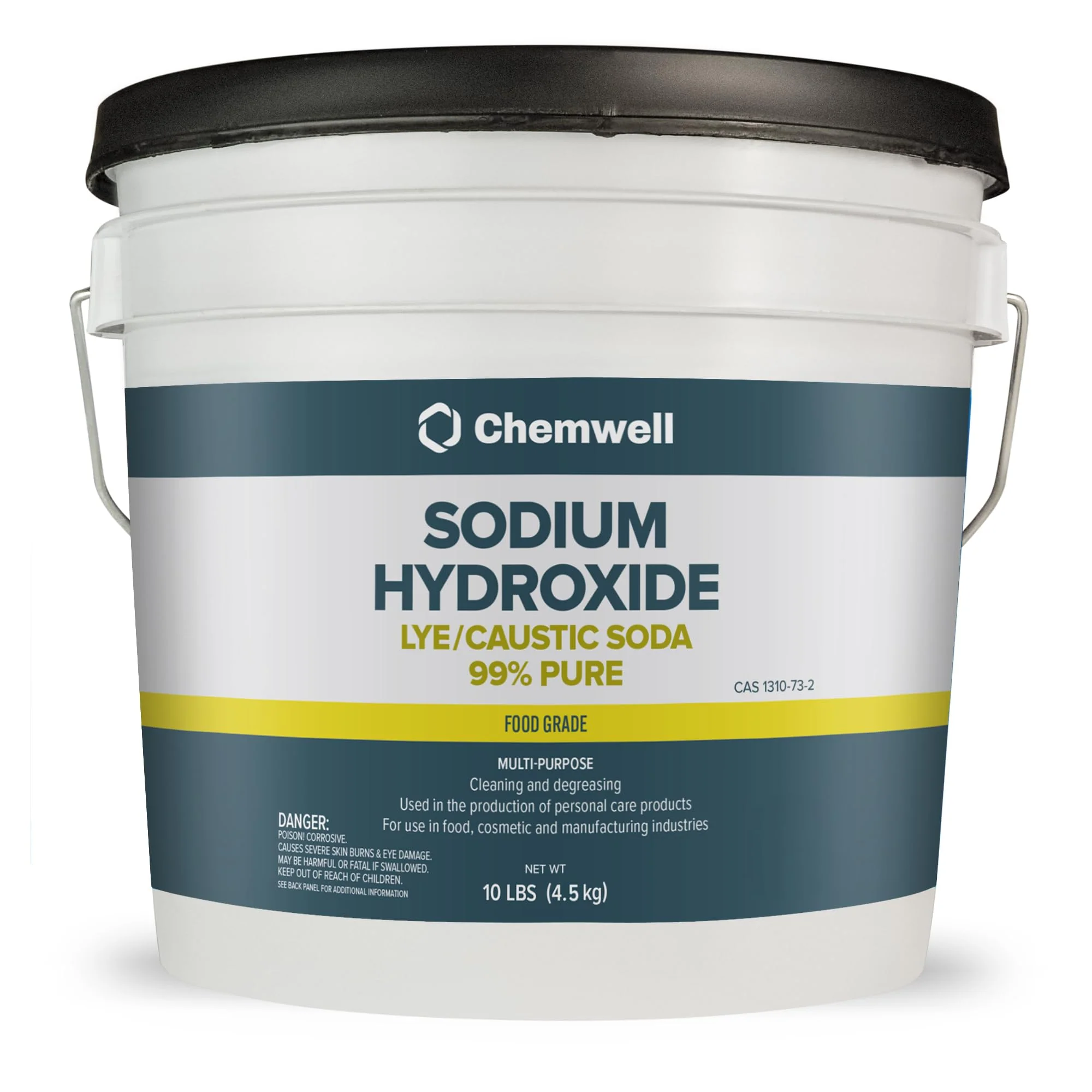 Chemwell Caustic Soda (10 lbs) - Pure Sodium Hydroxide Lye for Soap Making, Cleaning, Drain Opening or Maintenance & Industrial Use