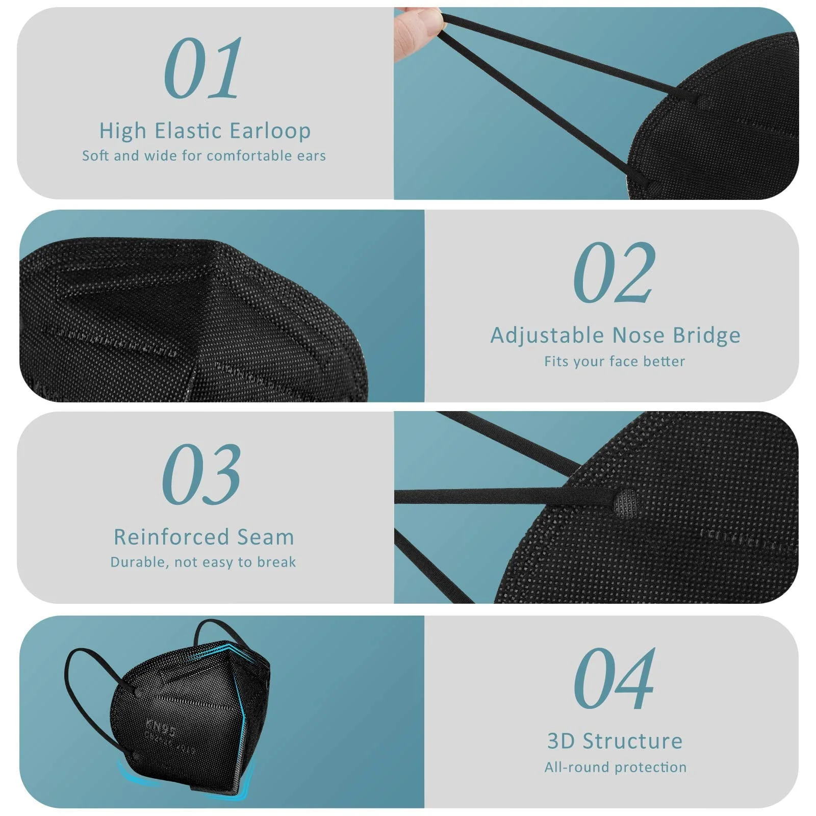 ChiSip KN95 Face Mask 60 Pcs, 5 Layer Cup Dust Safety Masks, Breathable Protection Masks Against PM2.5 Dust for Men, Women Black - Image 6