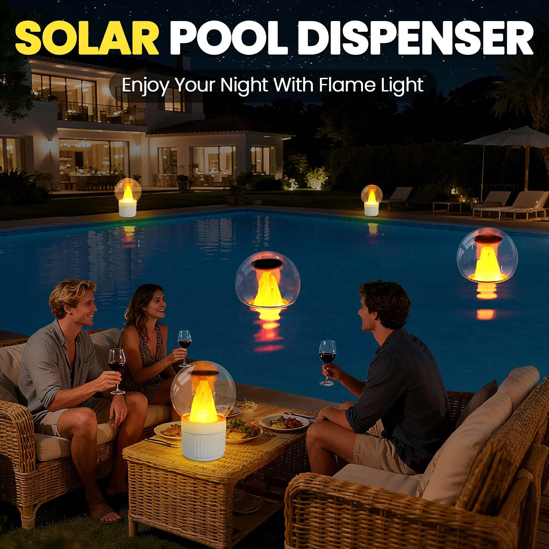 ChlorBlu Solar Chlorine Floater,Chlorine Floater with Solar Flame Light,Adjustable Release Floating Chlorine Dispenser for Pool,Large Capacity Pool Chlorine Floater,Chlorine Floater for Hot Tub(White) - Image 3