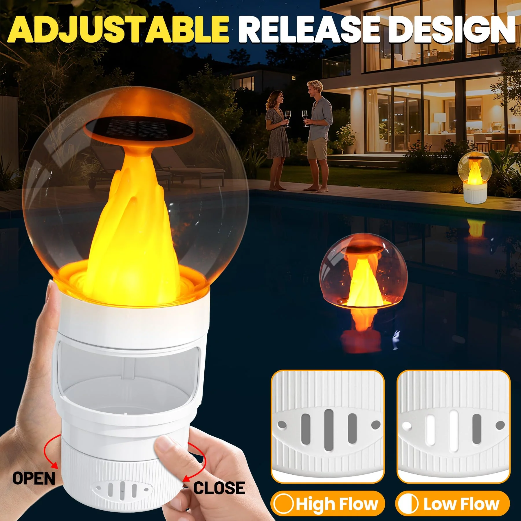 ChlorBlu Solar Chlorine Floater,Chlorine Floater with Solar Flame Light,Adjustable Release Floating Chlorine Dispenser for Pool,Large Capacity Pool Chlorine Floater,Chlorine Floater for Hot Tub(White) - Image 4