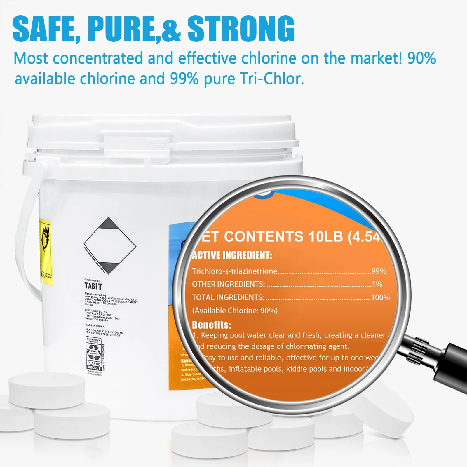 Chlorine Tablets 3 inch 10 Pounds, TABIT Swimming Pool Long Lasting Chlorinating Tablets, Slow Dissolving, Tri-Chlor for Swim Pool, Hot Tubs, Spa - Image 3