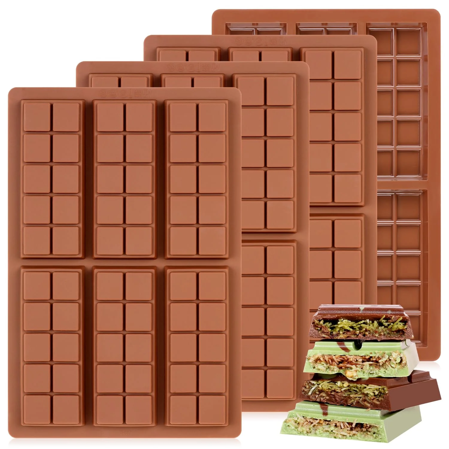 Chocolate Molds - Non-Stick Chocolate Mold, Food Grade Silicone Chocolate Bar Mold for Baking, Candy, Chocolate Snacks,DIY Homemade - Set of 4
