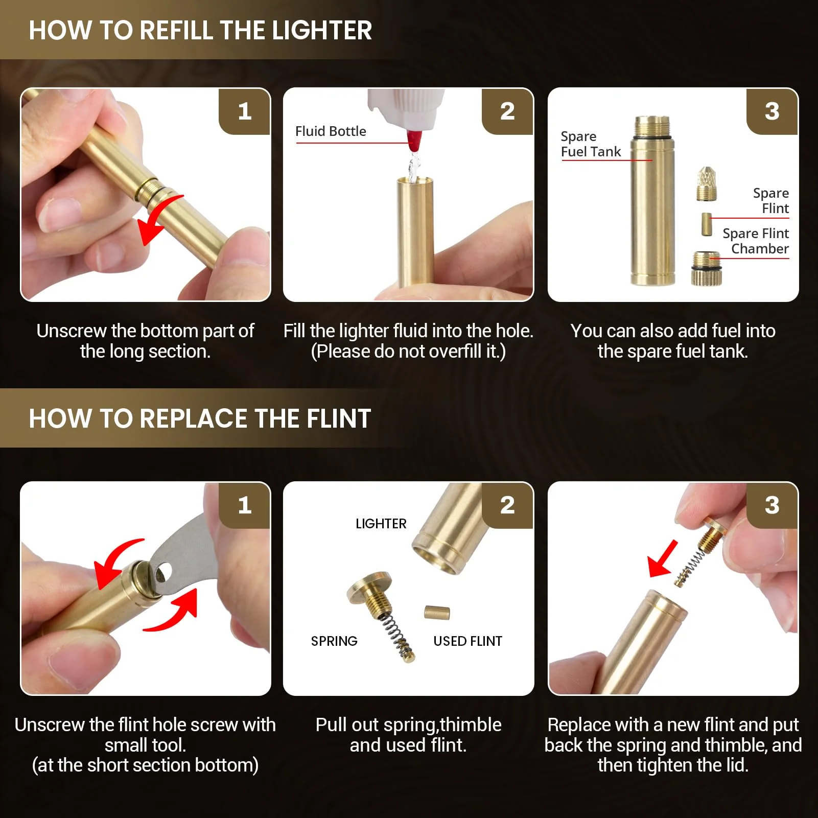 CHOICEDC Vintage Lighter, Cool Trench Lighter, Unique Slim Kerosene Lighters Fluid Refillable, Antique Brass Pipe Lighters with Spare Oil Tank and Flint Chamber, Novelty Gifts for Men Women, No Fuel - Image 3
