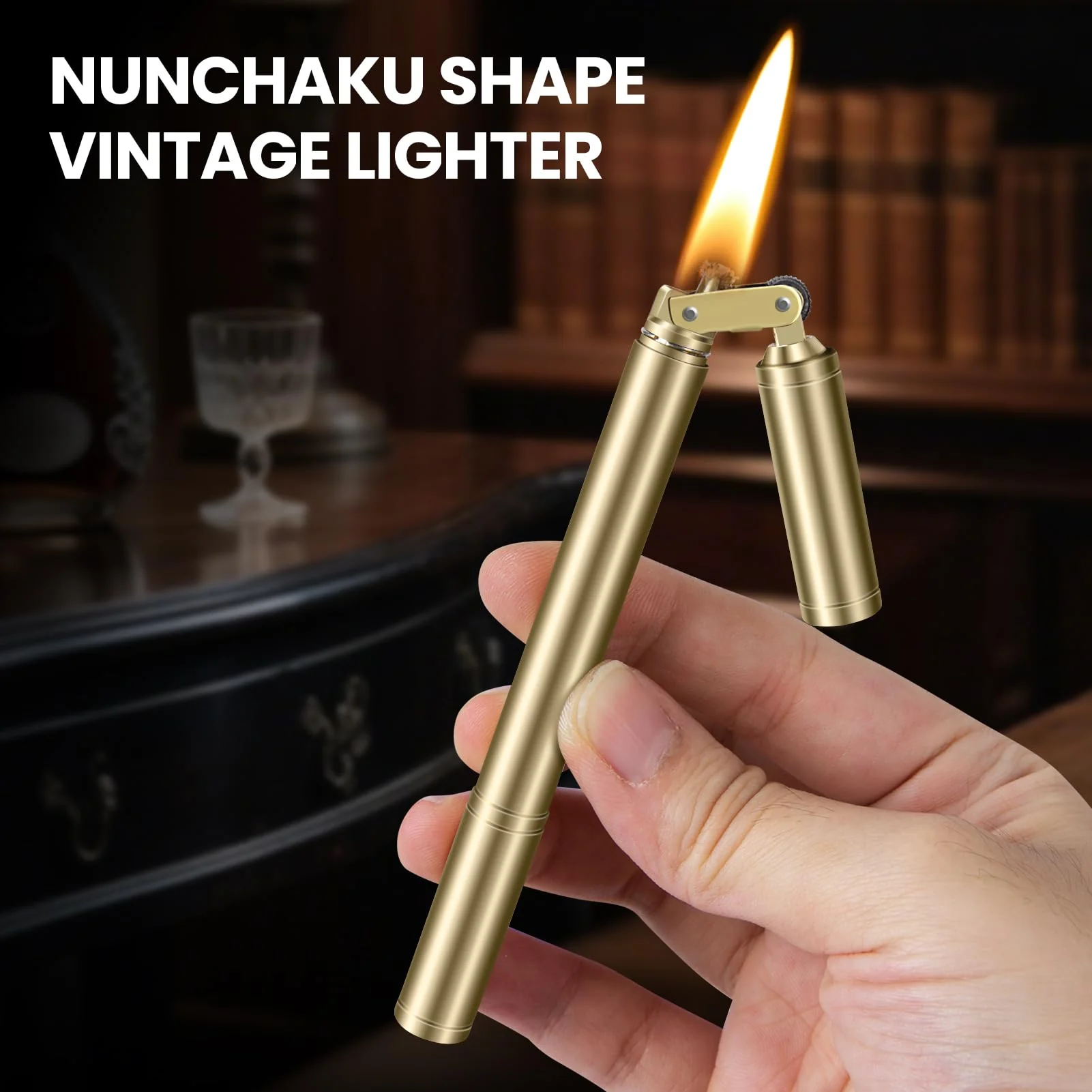 CHOICEDC Vintage Lighter, Cool Trench Lighter, Unique Slim Kerosene Lighters Fluid Refillable, Antique Brass Pipe Lighters with Spare Oil Tank and Flint Chamber, Novelty Gifts for Men Women, No Fuel - Image 4