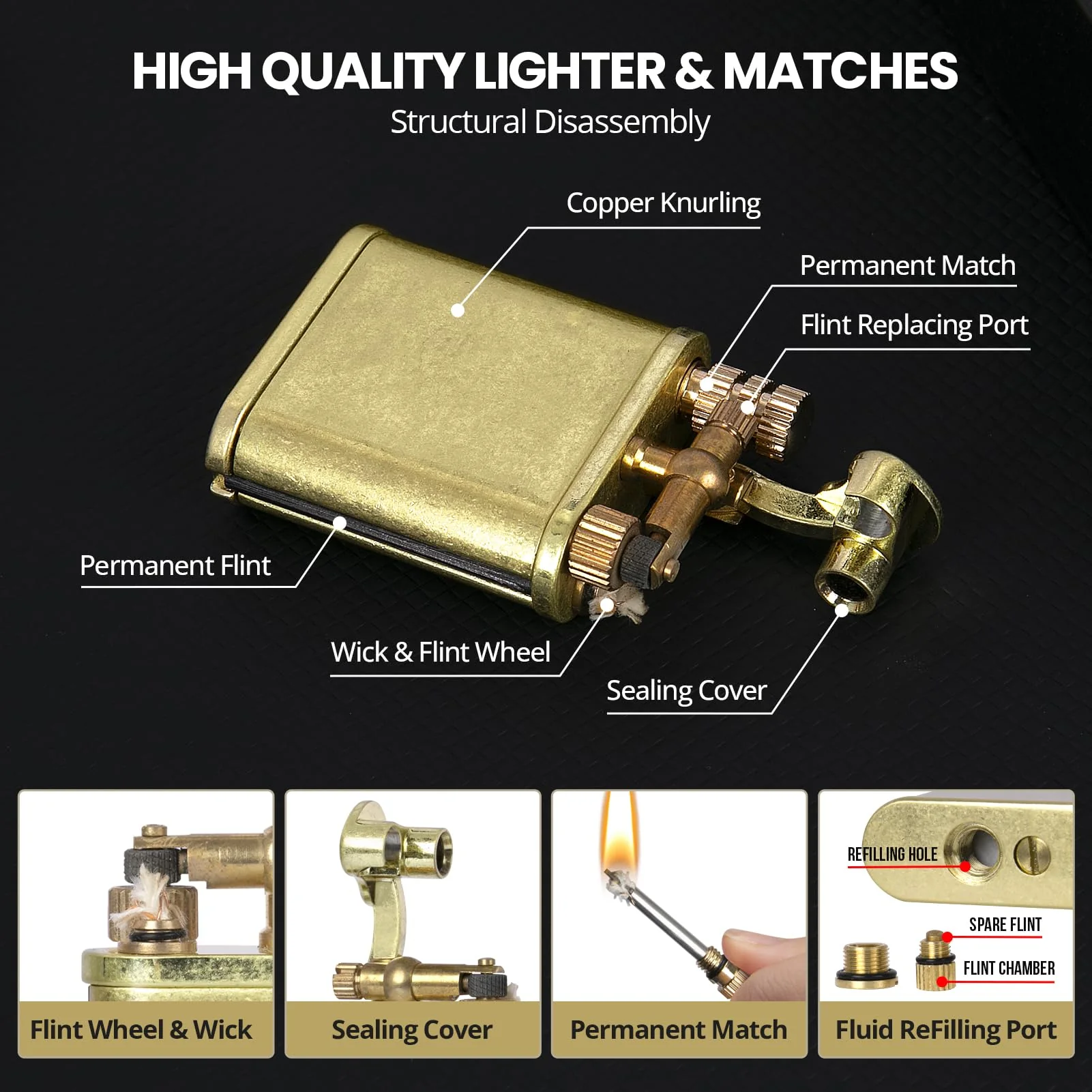 CHOICEDC Vintage Trench Lighter, Permanent Match, Cool Pipe Lighter, Unique Metal Lighters, Antique Kerosene Lighters Fluid Refillable, Reusable Waterproof Forever Matches, Gifts for Men, No Fuel - Image 6