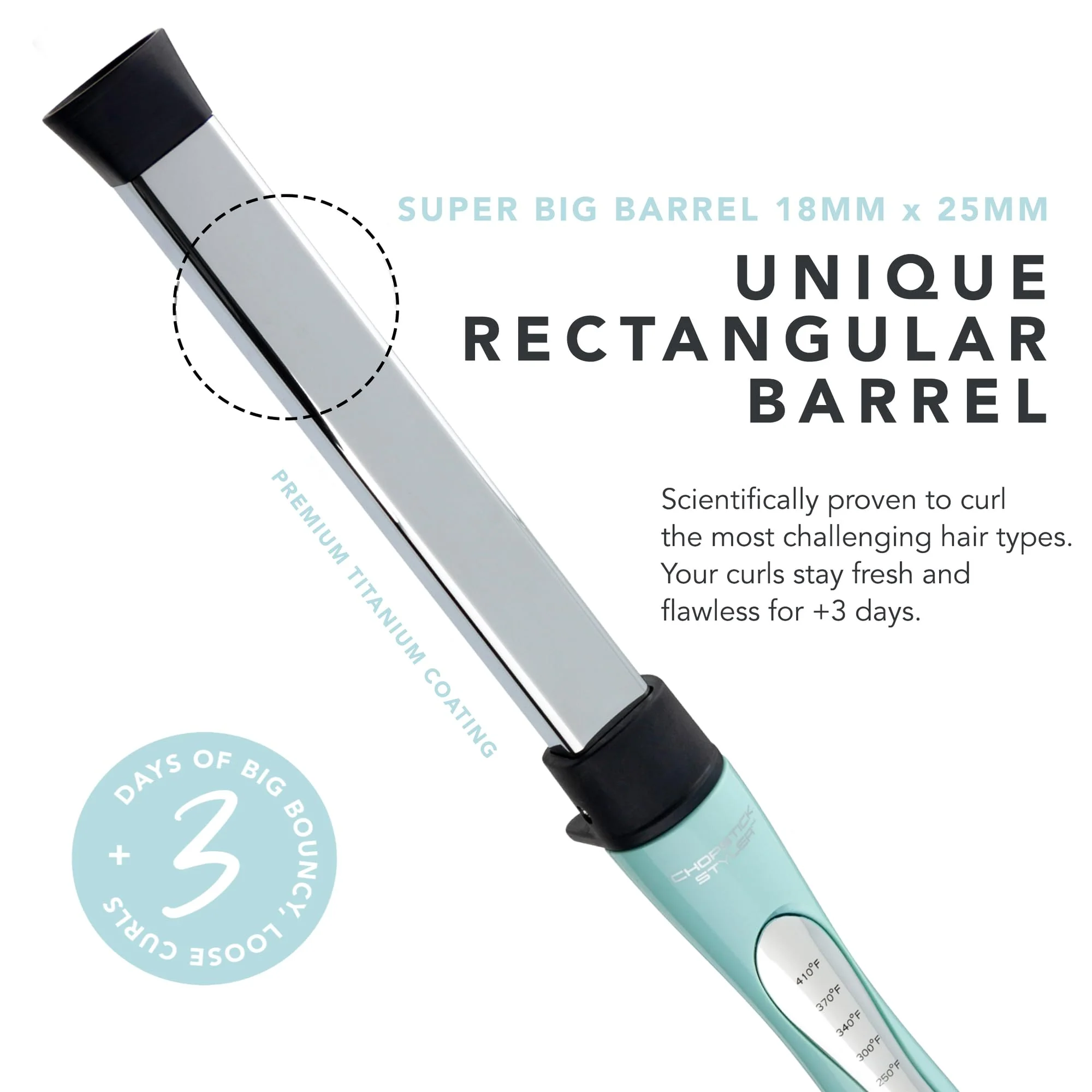 CHOPSTICK STYLER Mischief, Professional Curling Wand, 5 Variable Temperatures, 0.7”x 0.9” Extra Thick Long Length Rectangular Titanium Barrel for Long Lasting Voluminous, Big, Bouncy, Beachy Curls - Image 2