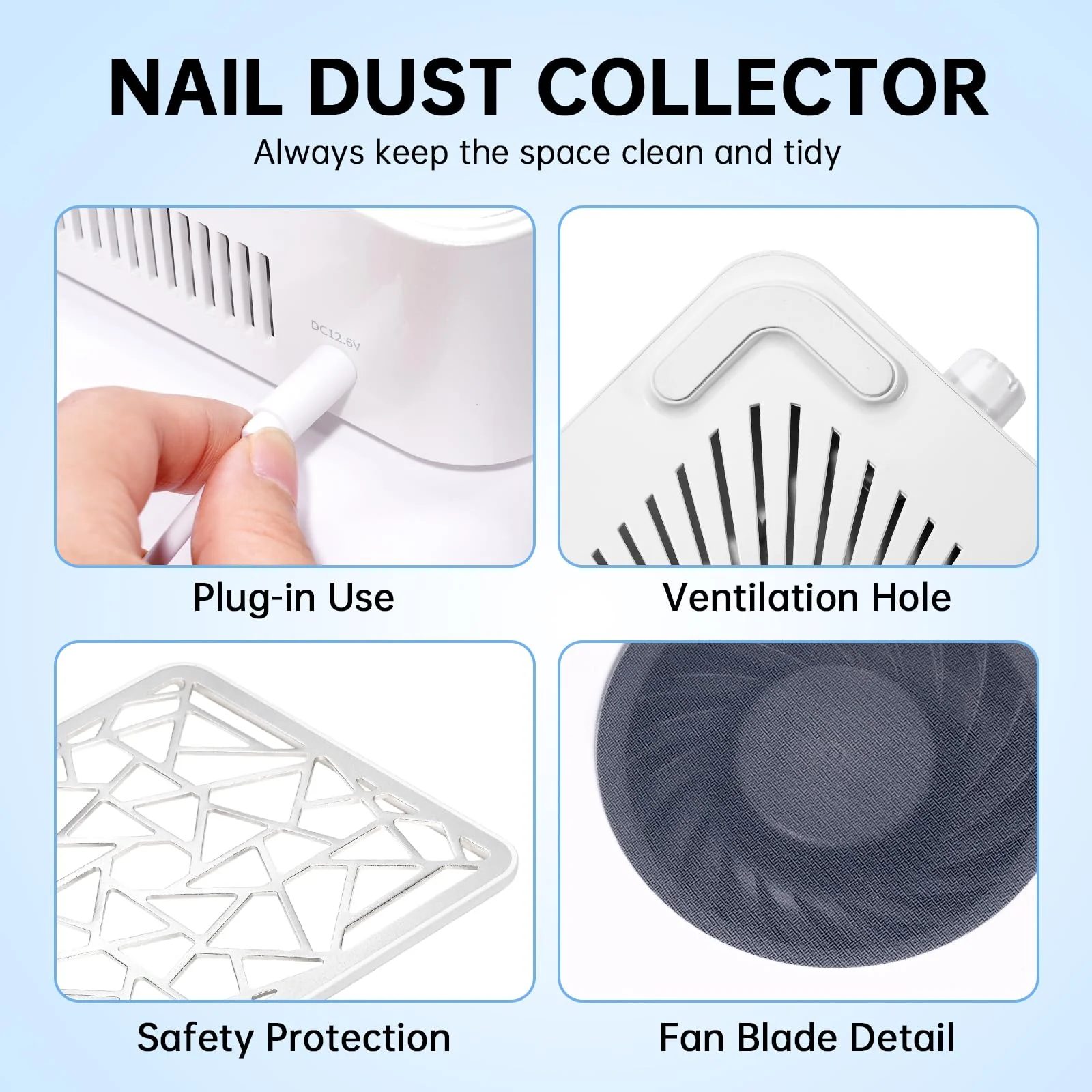 CHRISTINE SHELLY Nail Dust Collector, Powerful Vacuum Fan Vent Dust Collector Extractor Dust Suction Machine for Acrylic Nails Polishing, Nail Salon&Home, White - Image 6