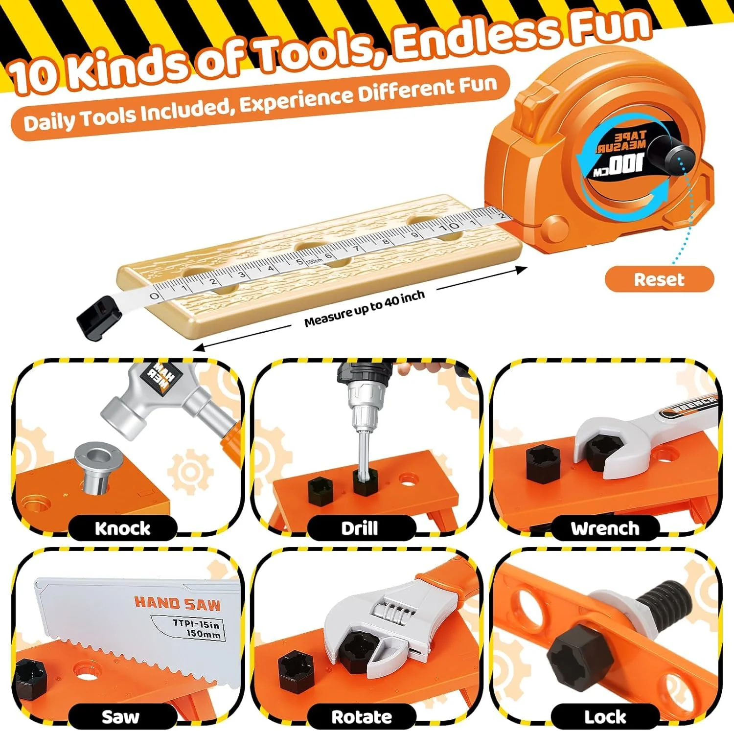 Christmas & Birthday Gifts for Boys Ages 3 4 5 6,Kids Tool Set with Portable Tool Box & Electronic Toy Drill, Toddler Tool Set,Tool Play Toys Construction Tools for Kids - Image 4