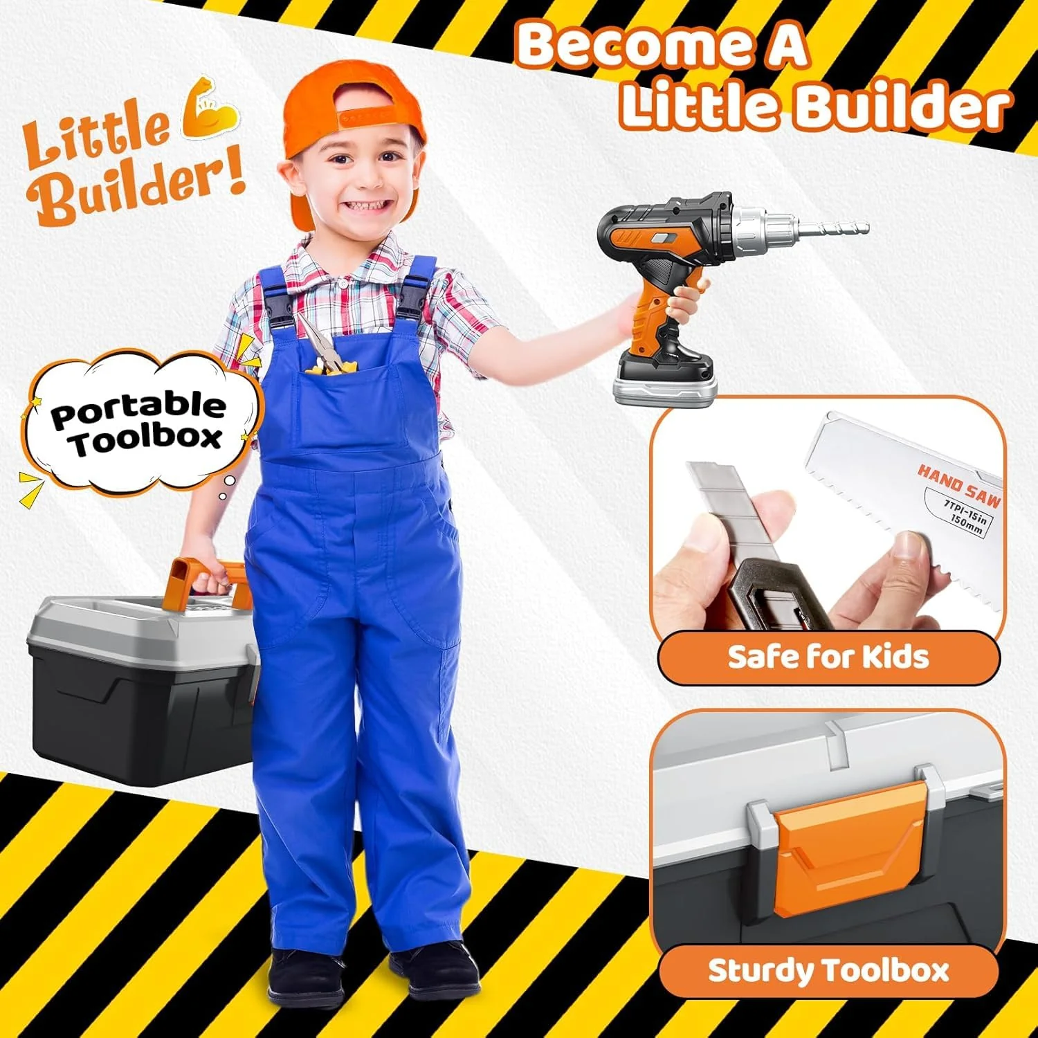 Christmas & Birthday Gifts for Boys Ages 3 4 5 6,Kids Tool Set with Portable Tool Box & Electronic Toy Drill, Toddler Tool Set,Tool Play Toys Construction Tools for Kids - Image 5