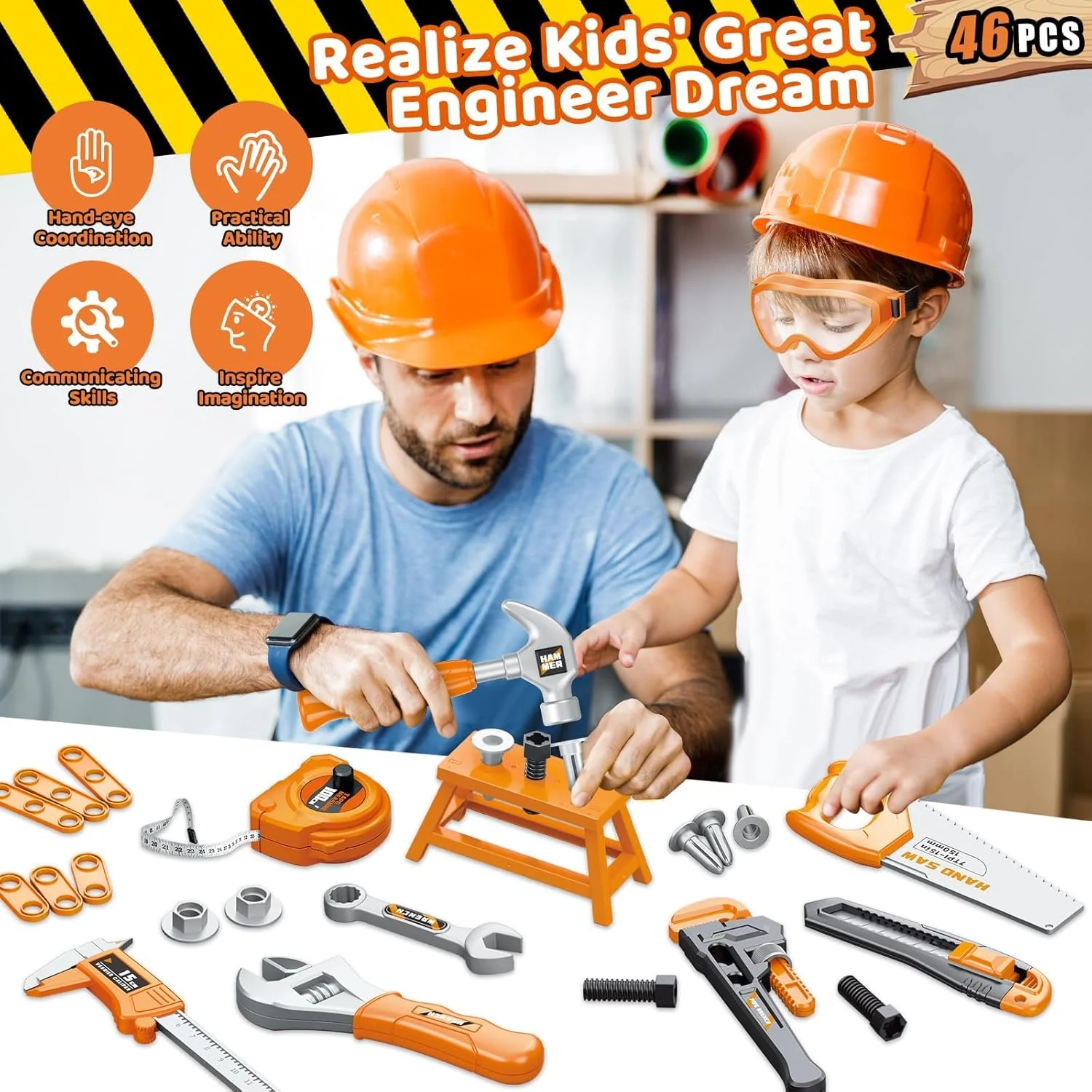 Christmas & Birthday Gifts for Boys Ages 3 4 5 6,Kids Tool Set with Portable Tool Box & Electronic Toy Drill, Toddler Tool Set,Tool Play Toys Construction Tools for Kids - Image 7