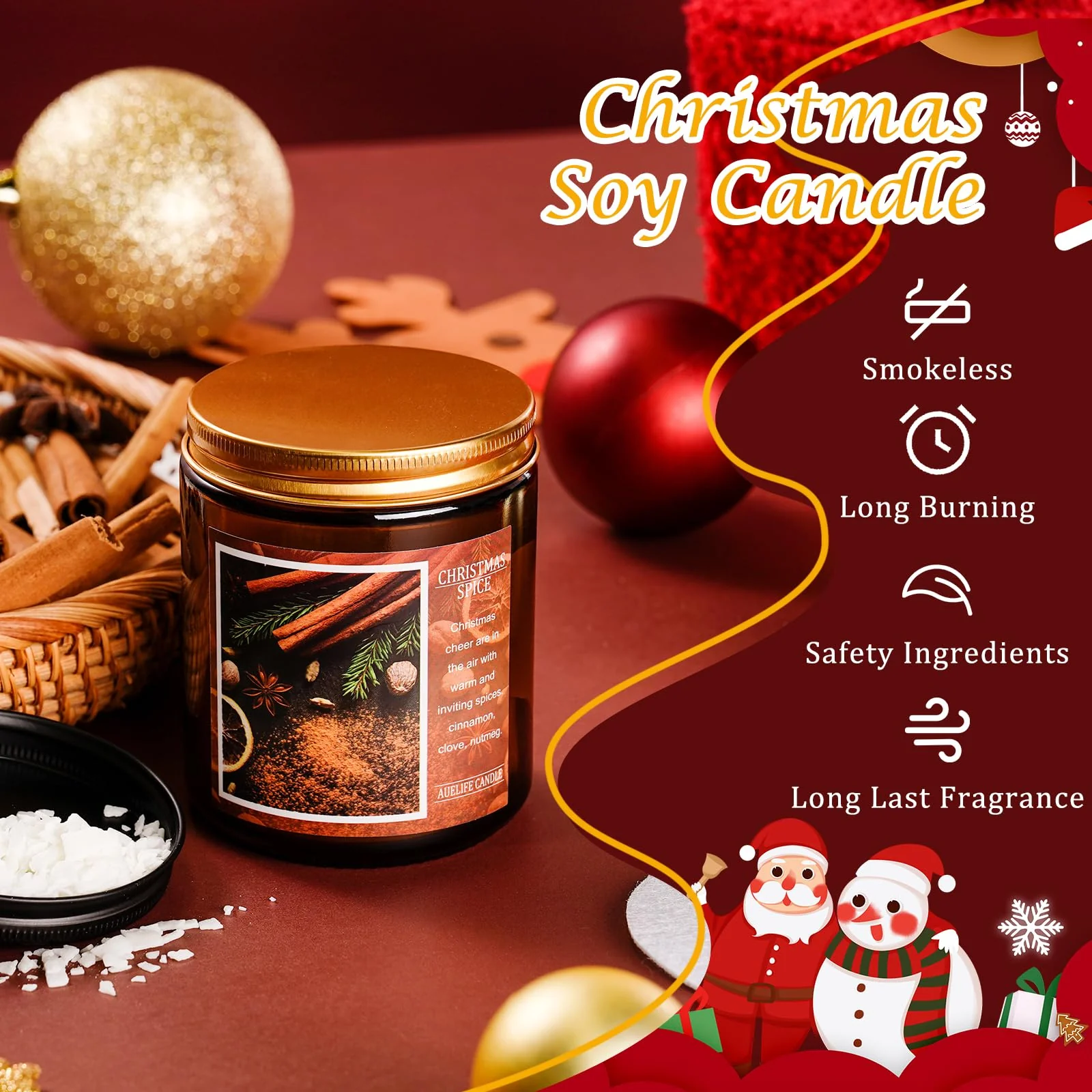 Christmas Candle Set | 4Pack Scented Candles Holiday Candle Gifts - Soy Candles Home Scented, Xmas Gift for Women and Men - Scents of Christmas Tree/Spice/Cookies/EVE - Image 4
