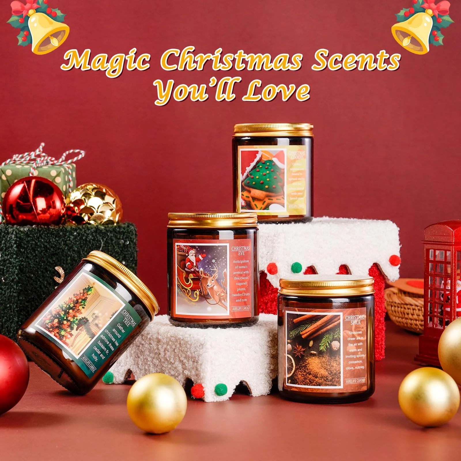 Christmas Candle Set | 4Pack Scented Candles Holiday Candle Gifts - Soy Candles Home Scented, Xmas Gift for Women and Men - Scents of Christmas Tree/Spice/Cookies/EVE - Image 5