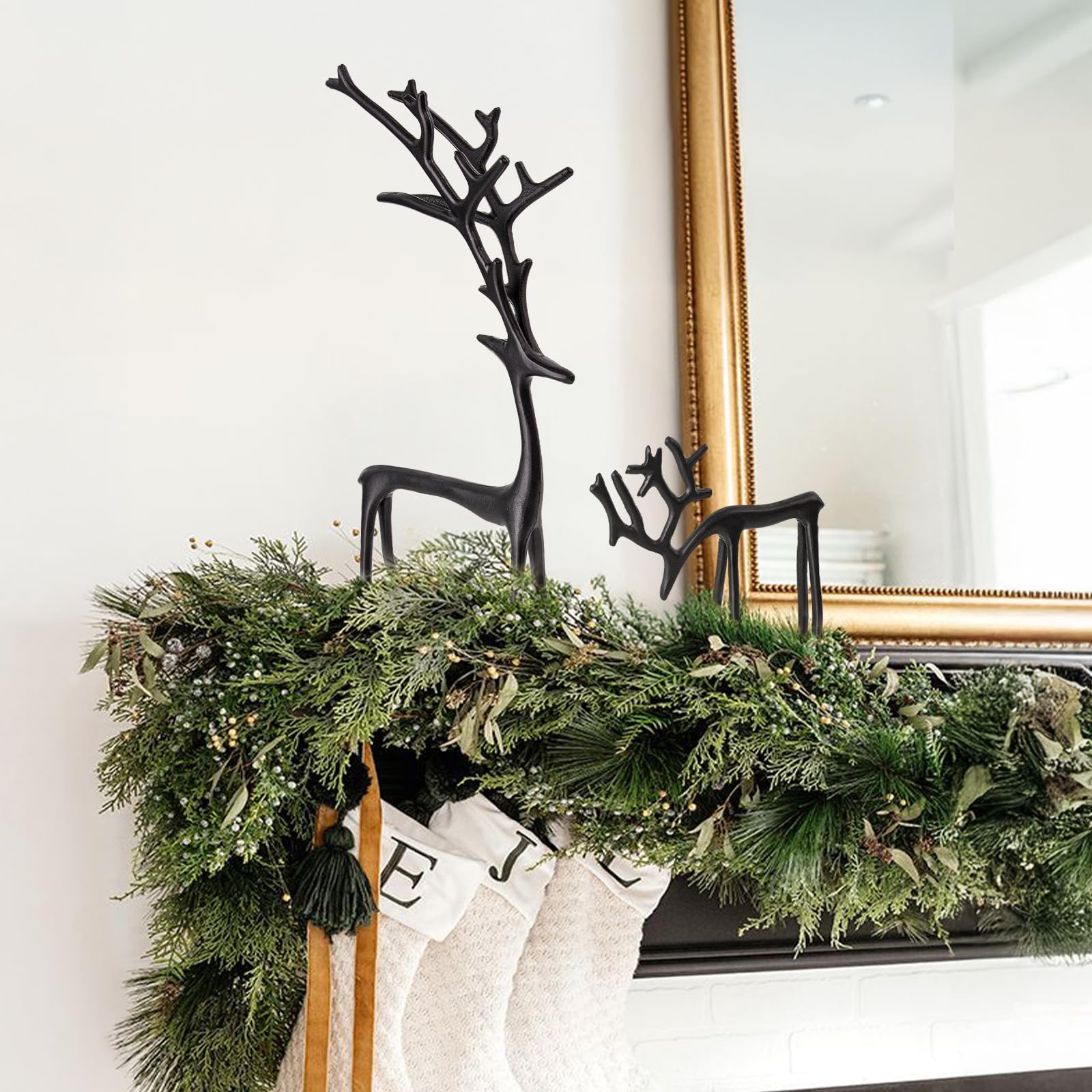 Christmas Decorations - Set of 2 Black Reindeer Statues - Modern Aluminum Alloy Xmas Figurines - Elegant Indoor Holiday Decor - Table Centerpieces - Ideal for Mantel Living Room Bedroom Office - Image 3