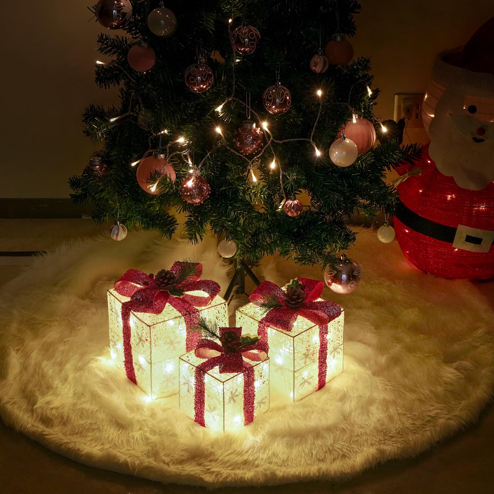 Christmas Decorations, Set of 3 Christmas Lighted Gift Boxes, Battery Operated Xmas Present Boxes, Warm White LED with Bows for Indoor Christmas Tree, Yard, Home Decor - Image 7