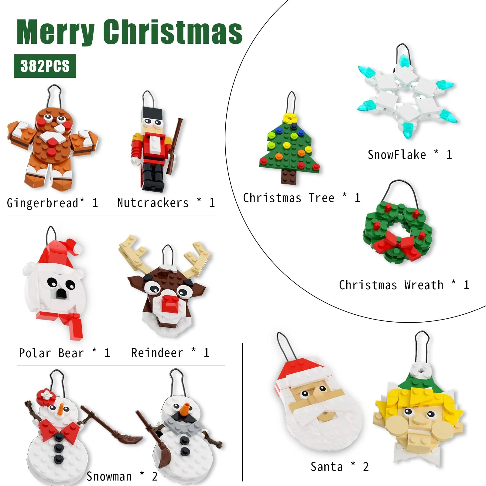 Christmas Ornaments Building Kit, Christmas Tree, Wreath, Santa, Snowman, Gingerbread, Reindeer, Nutcrackers, Snowflake 11-in-1. Stocking Stuffers Decor Toys Gifts for Boys Girls Kids. - Image 6