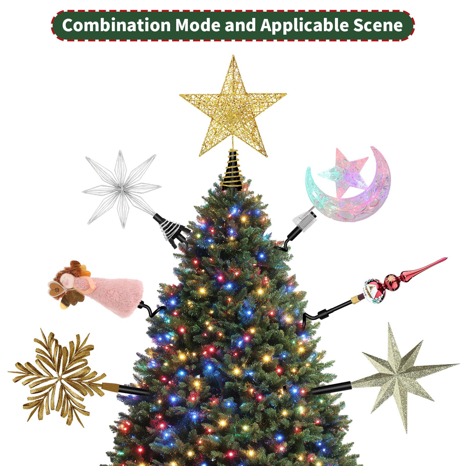 Christmas Tree Topper Holder - Twist On Universal Stabilizer with Adjustable Attachments. Secure Lock for Treetop Ornaments, Fits Most Basic Tree Types & Topper Bases (Black) - Image 3