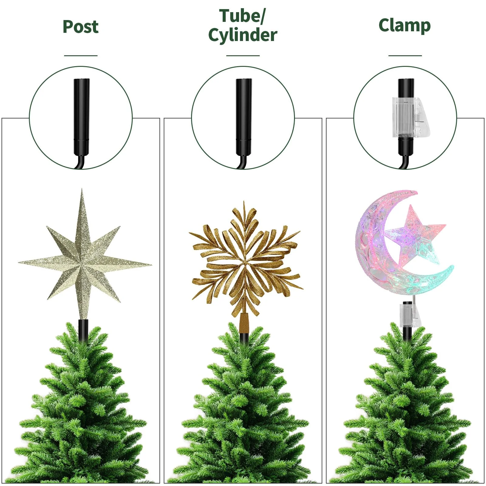 Christmas Tree Topper Holder - Twist On Universal Stabilizer with Adjustable Attachments. Secure Lock for Treetop Ornaments, Fits Most Basic Tree Types & Topper Bases (Black) - Image 4