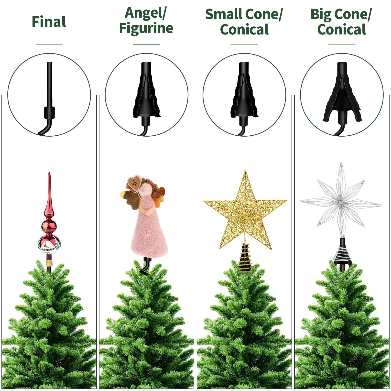 Christmas Tree Topper Holder - Twist On Universal Stabilizer with Adjustable Attachments. Secure Lock for Treetop Ornaments, Fits Most Basic Tree Types & Topper Bases (Black) - Image 5