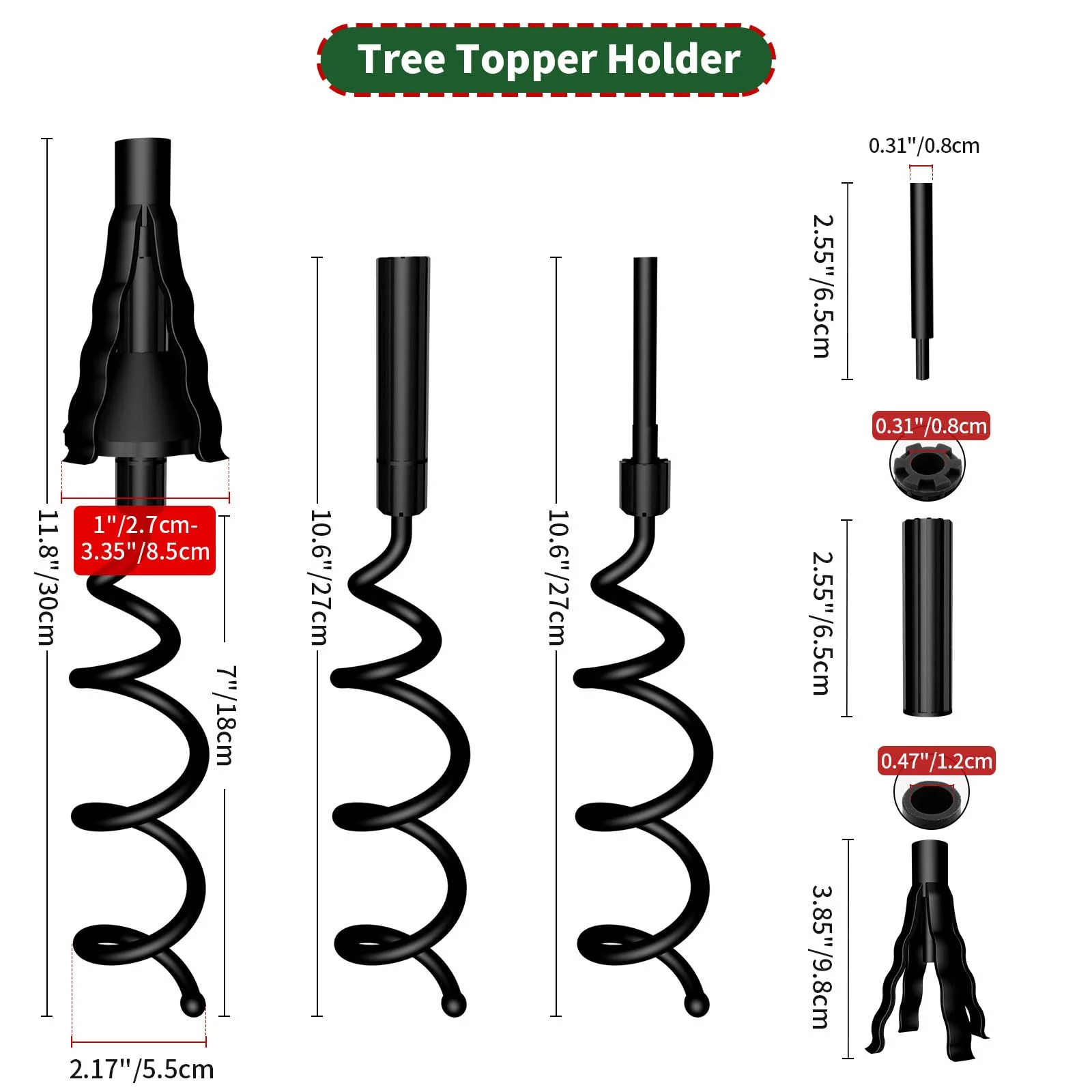 Christmas Tree Topper Holder - Twist On Universal Stabilizer with Adjustable Attachments. Secure Lock for Treetop Ornaments, Fits Most Basic Tree Types & Topper Bases (Black) - Image 6