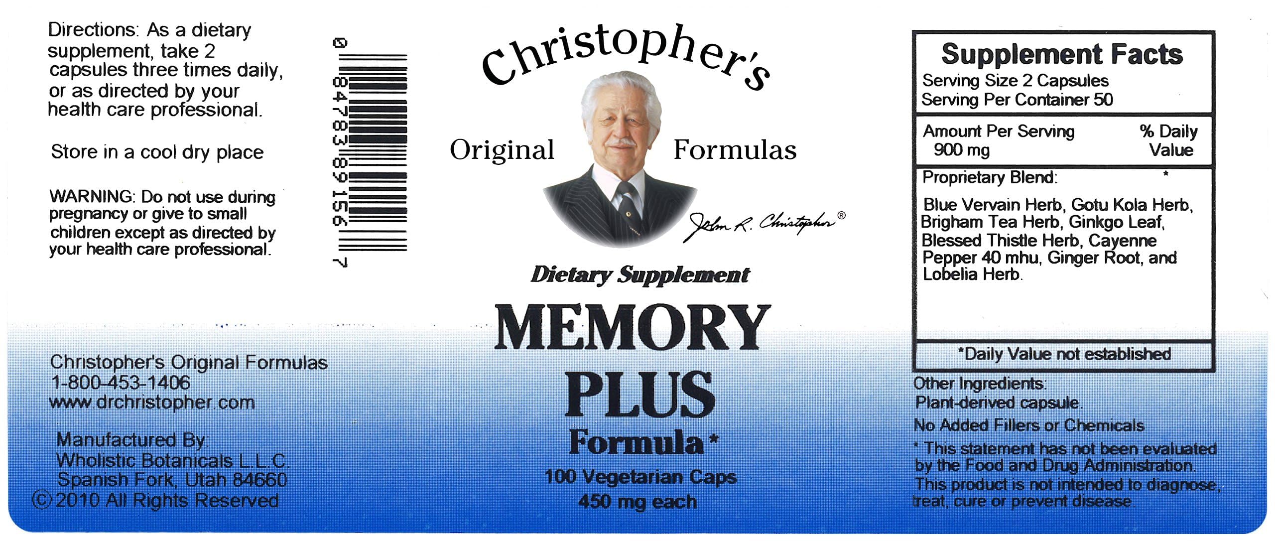 Christopher's Original Formulas Memory Plus Herbal Blend - Brain Supplements for Memory & Focus - Supports Cognitive Function, Energy, & Alertness - Image 8